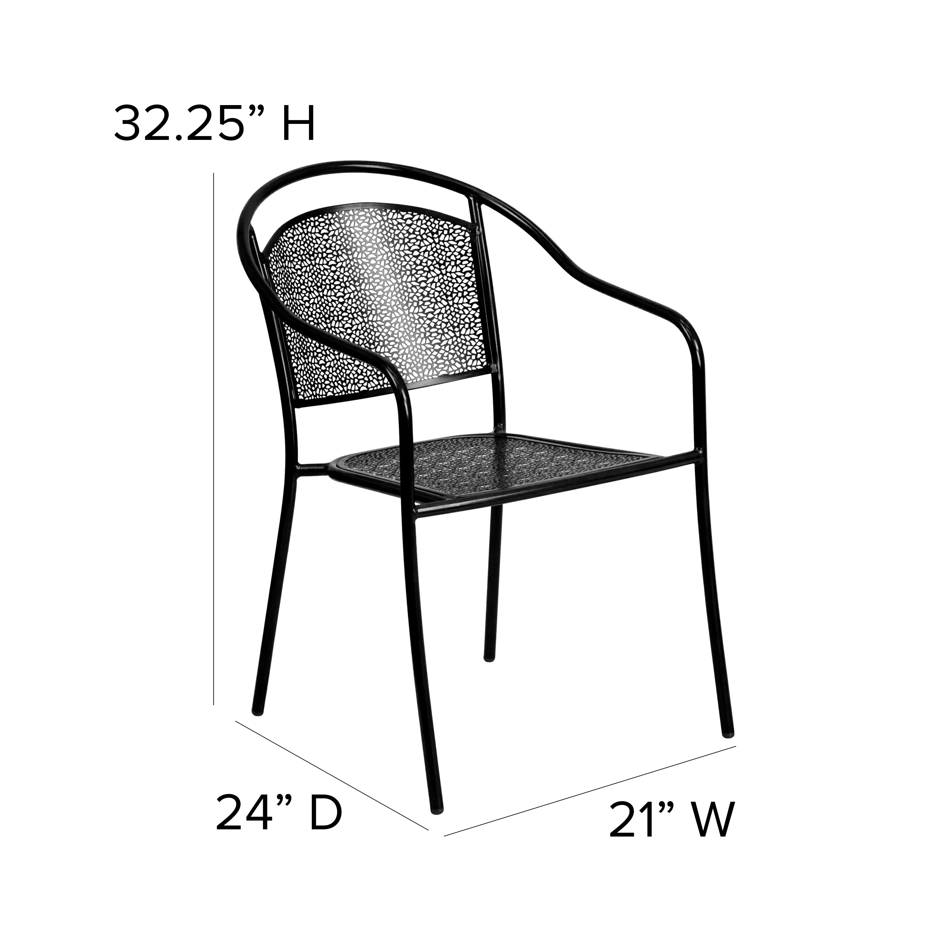 Oia Commercial Grade Black Indoor-Outdoor Steel Patio Arm Chair with Round Back