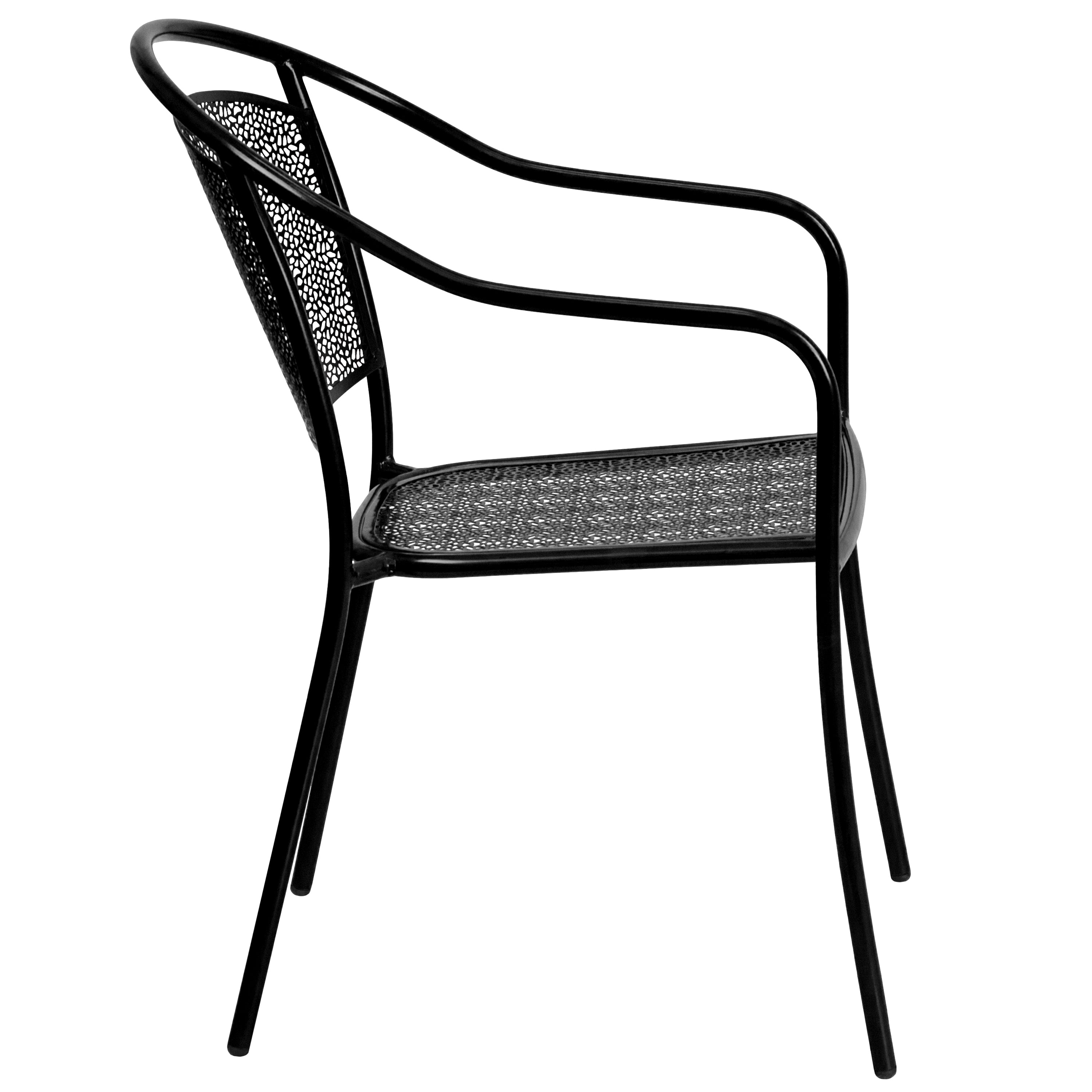 Oia Commercial Grade Black Indoor-Outdoor Steel Patio Arm Chair with Round Back