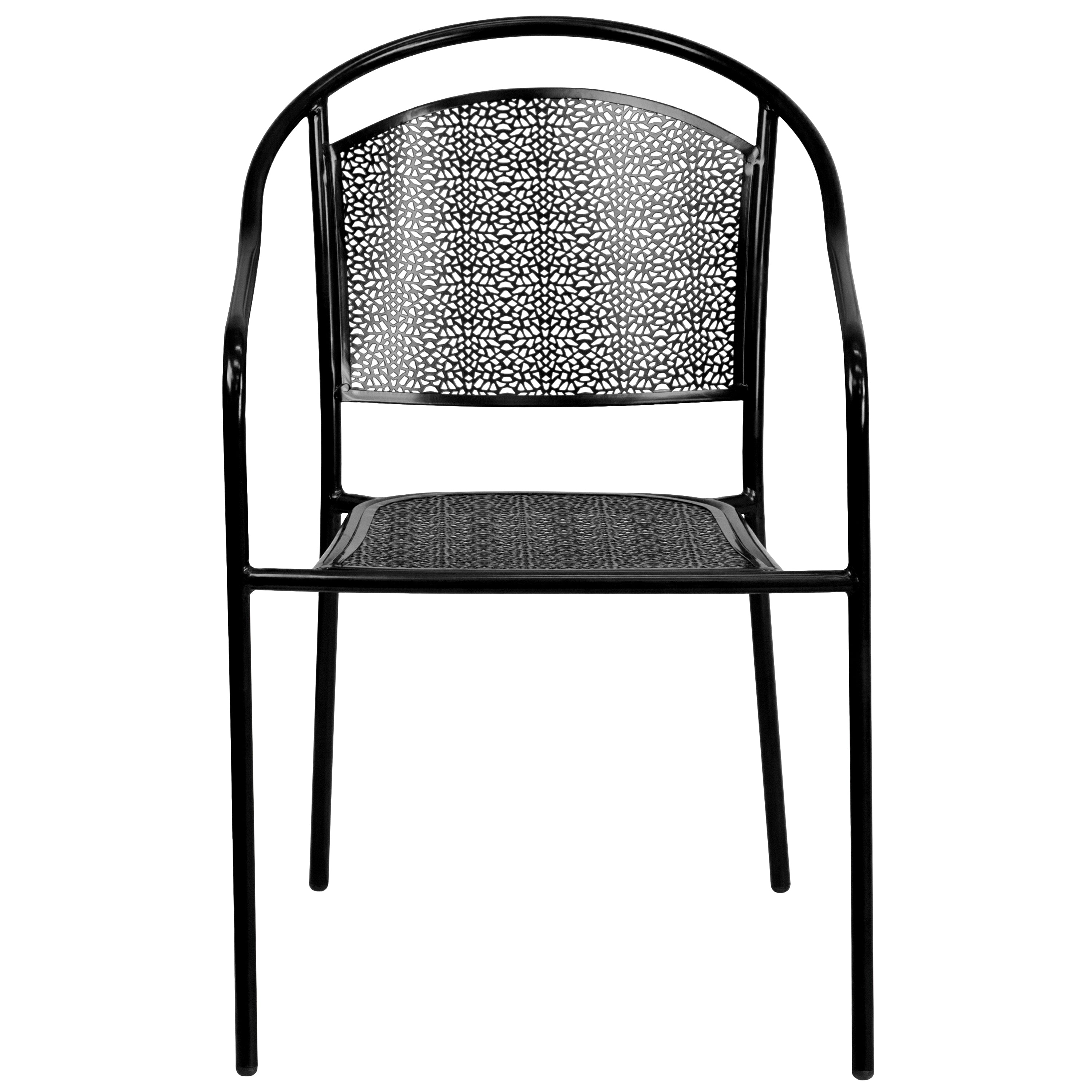 Oia Commercial Grade Black Indoor-Outdoor Steel Patio Arm Chair with Round Back