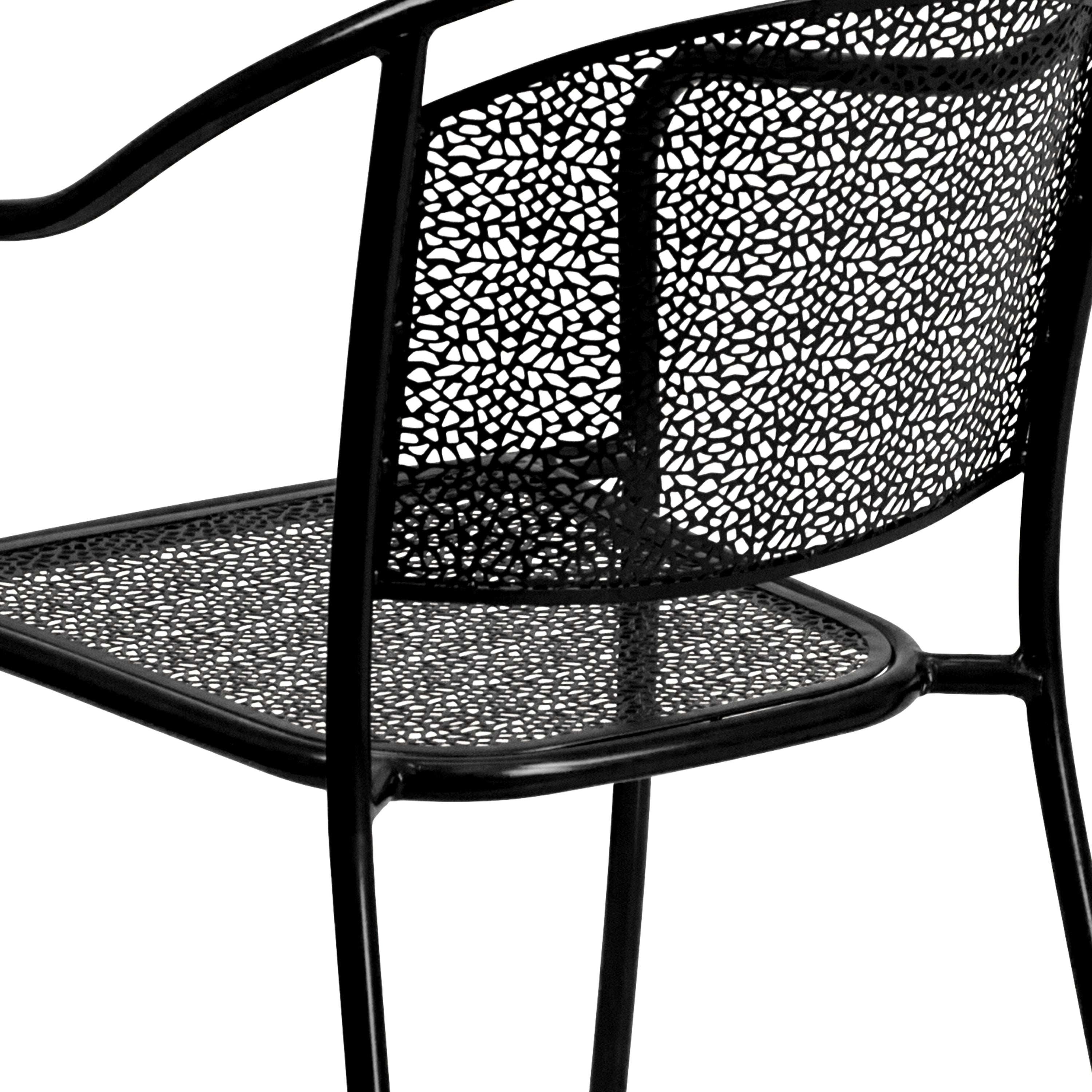 Oia Commercial Grade Black Indoor-Outdoor Steel Patio Arm Chair with Round Back