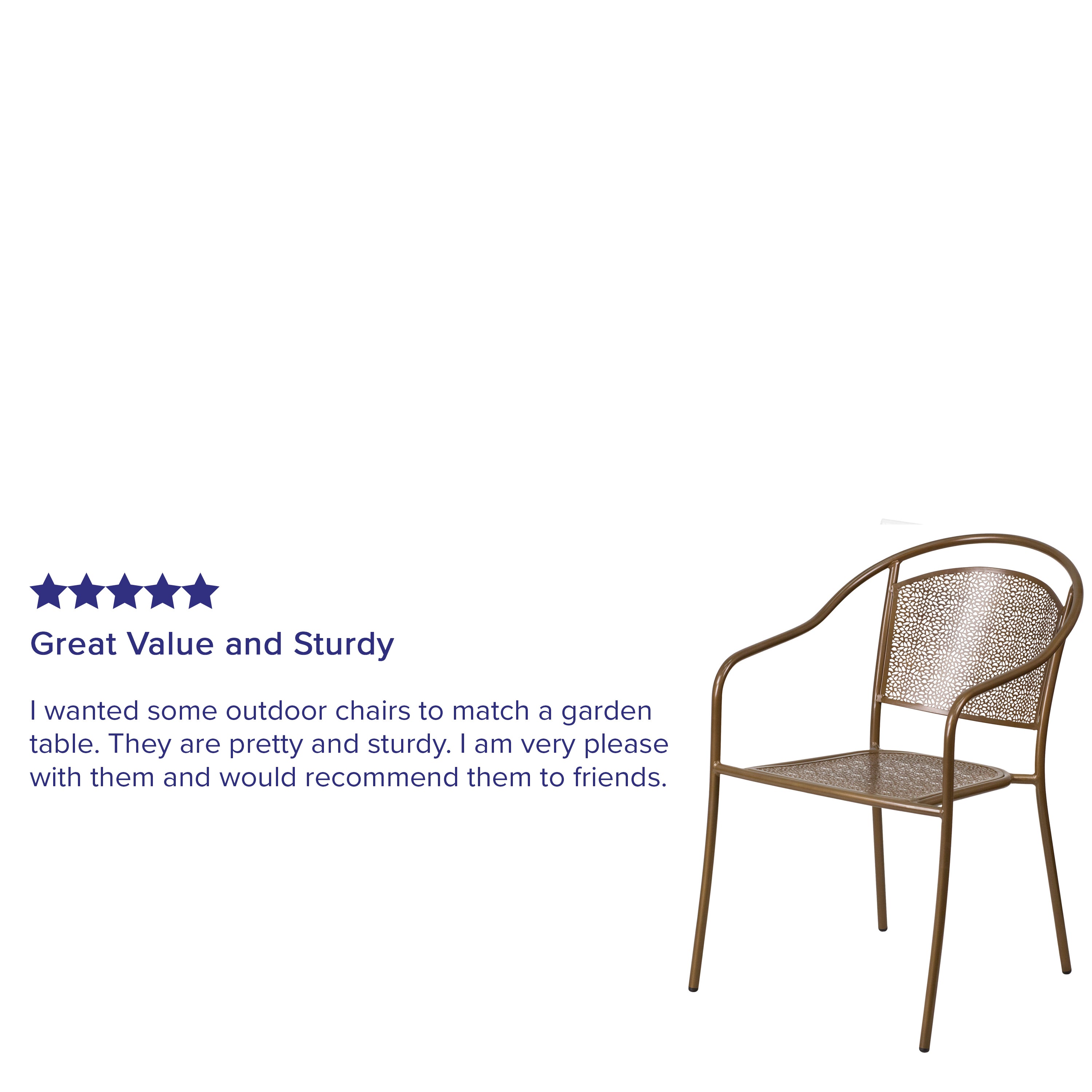 Oia Commercial Grade Gold Indoor-Outdoor Steel Patio Arm Chair with Round Back