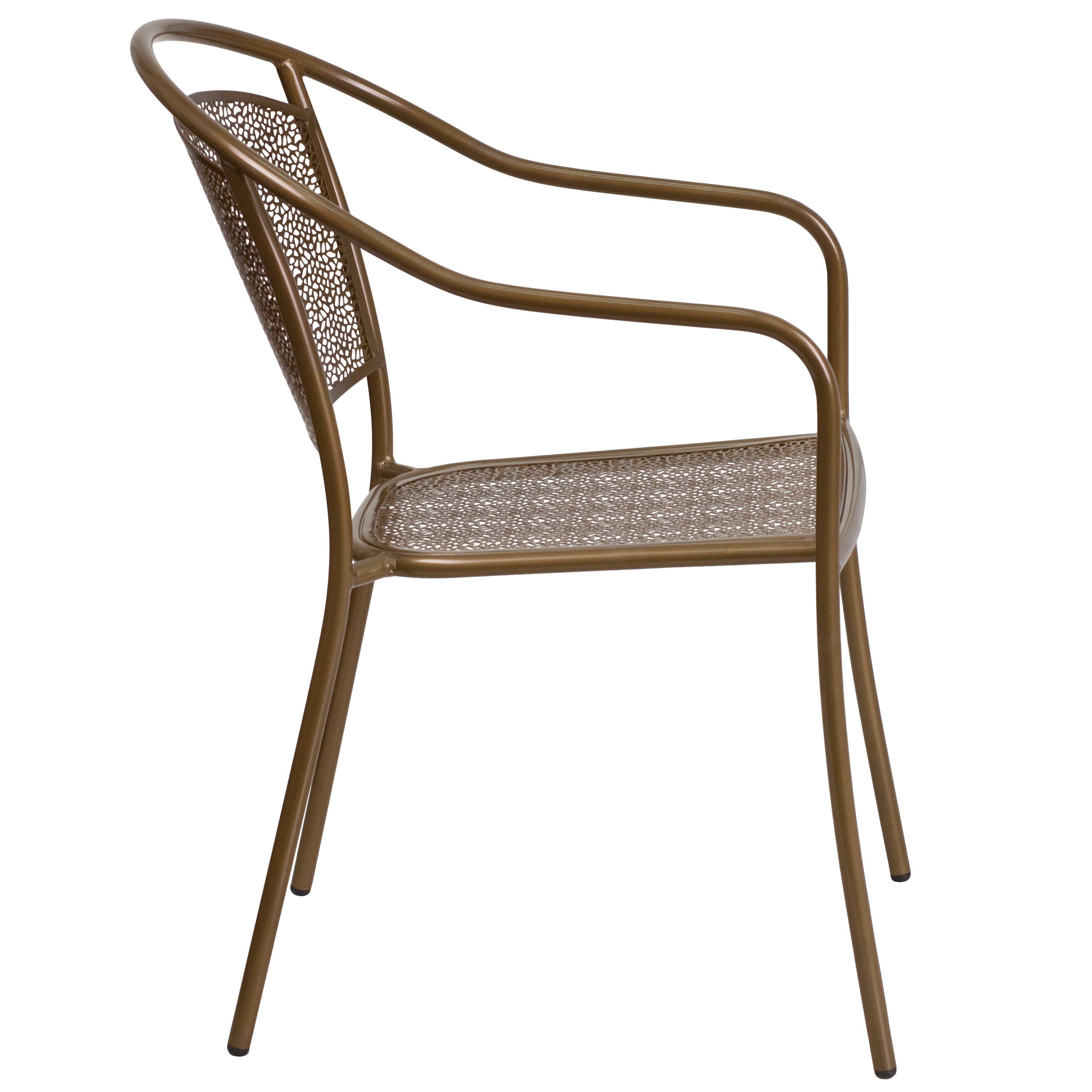 Oia Commercial Grade Gold Indoor-Outdoor Steel Patio Arm Chair with Round Back