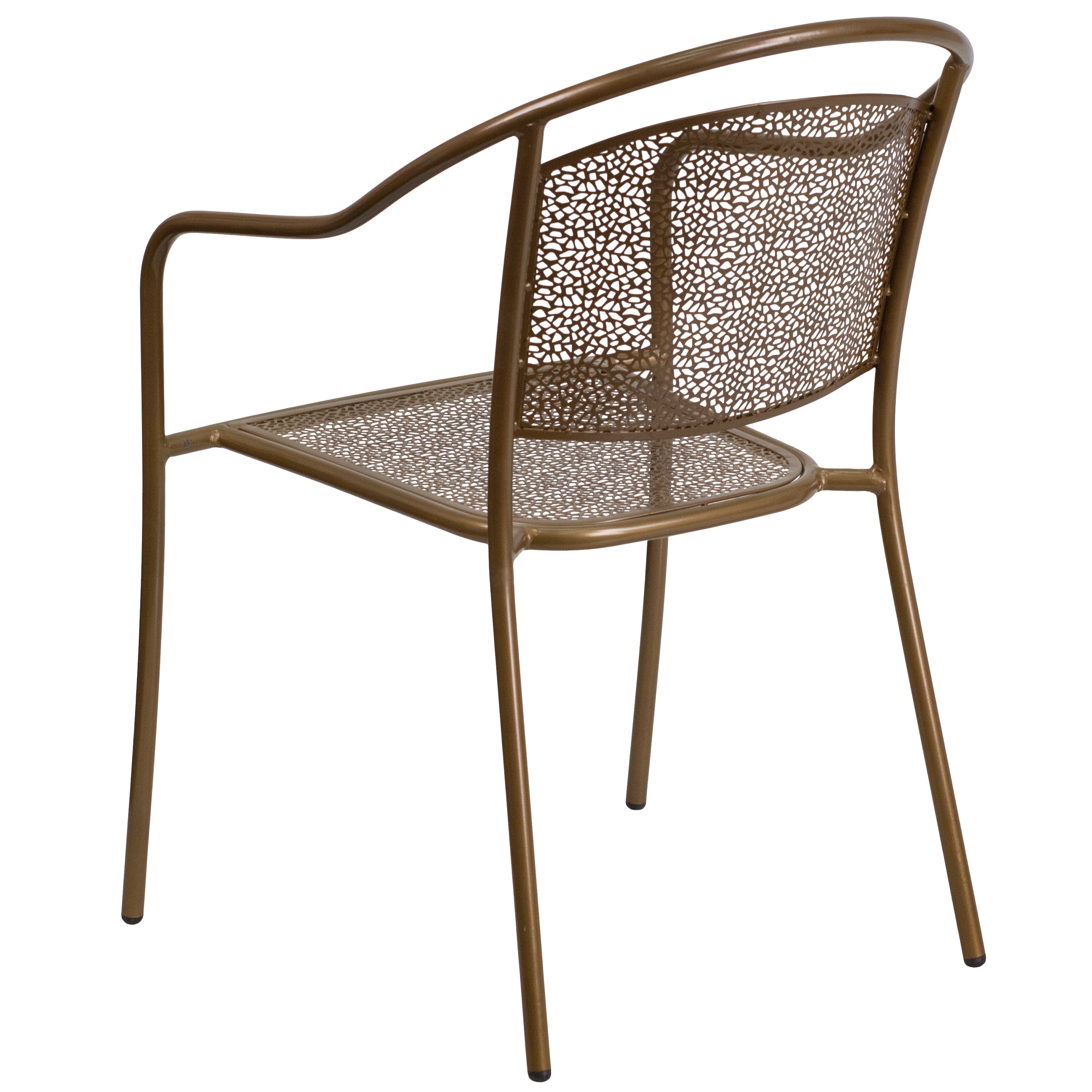 Oia Commercial Grade Gold Indoor-Outdoor Steel Patio Arm Chair with Round Back