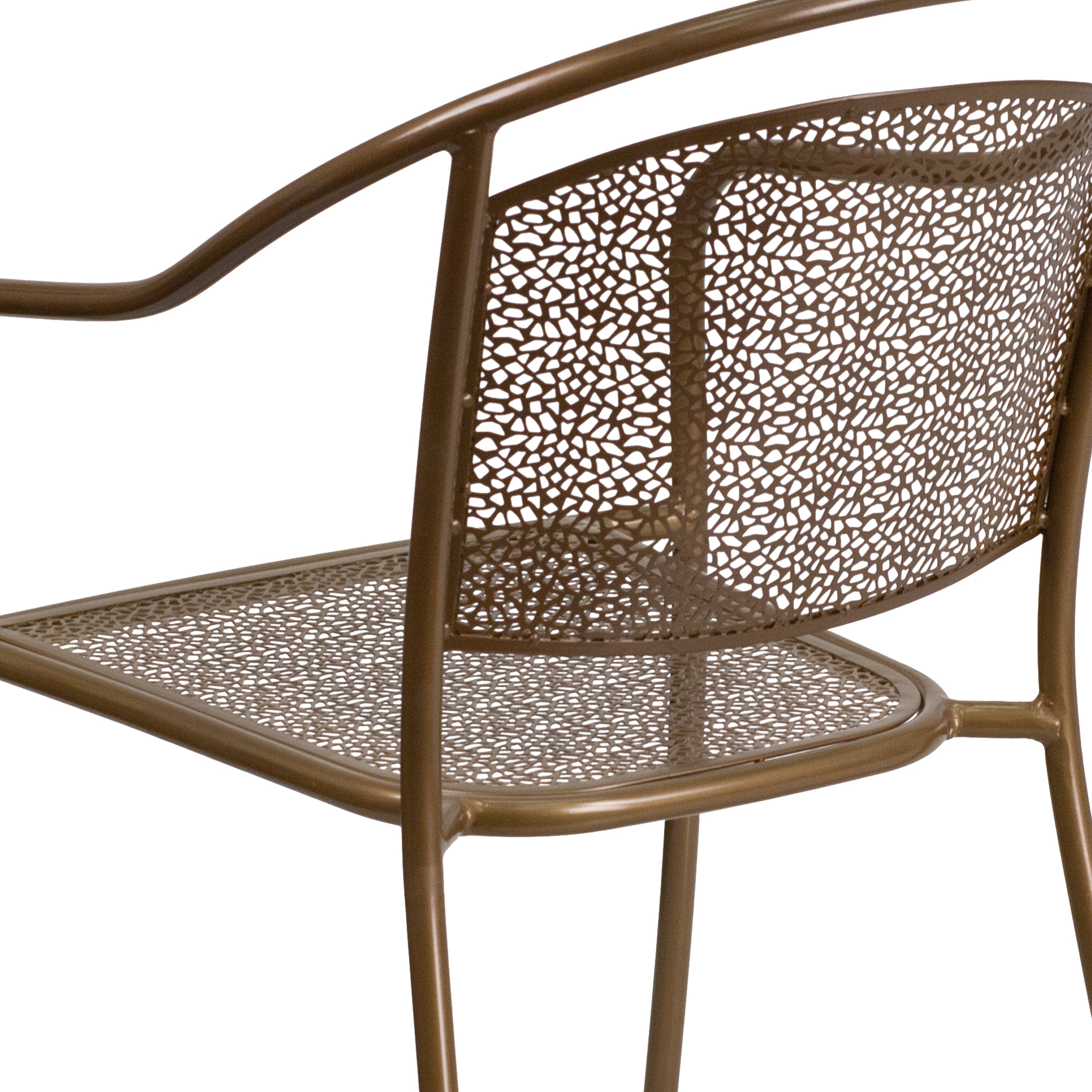 Oia Commercial Grade Gold Indoor-Outdoor Steel Patio Arm Chair with Round Back