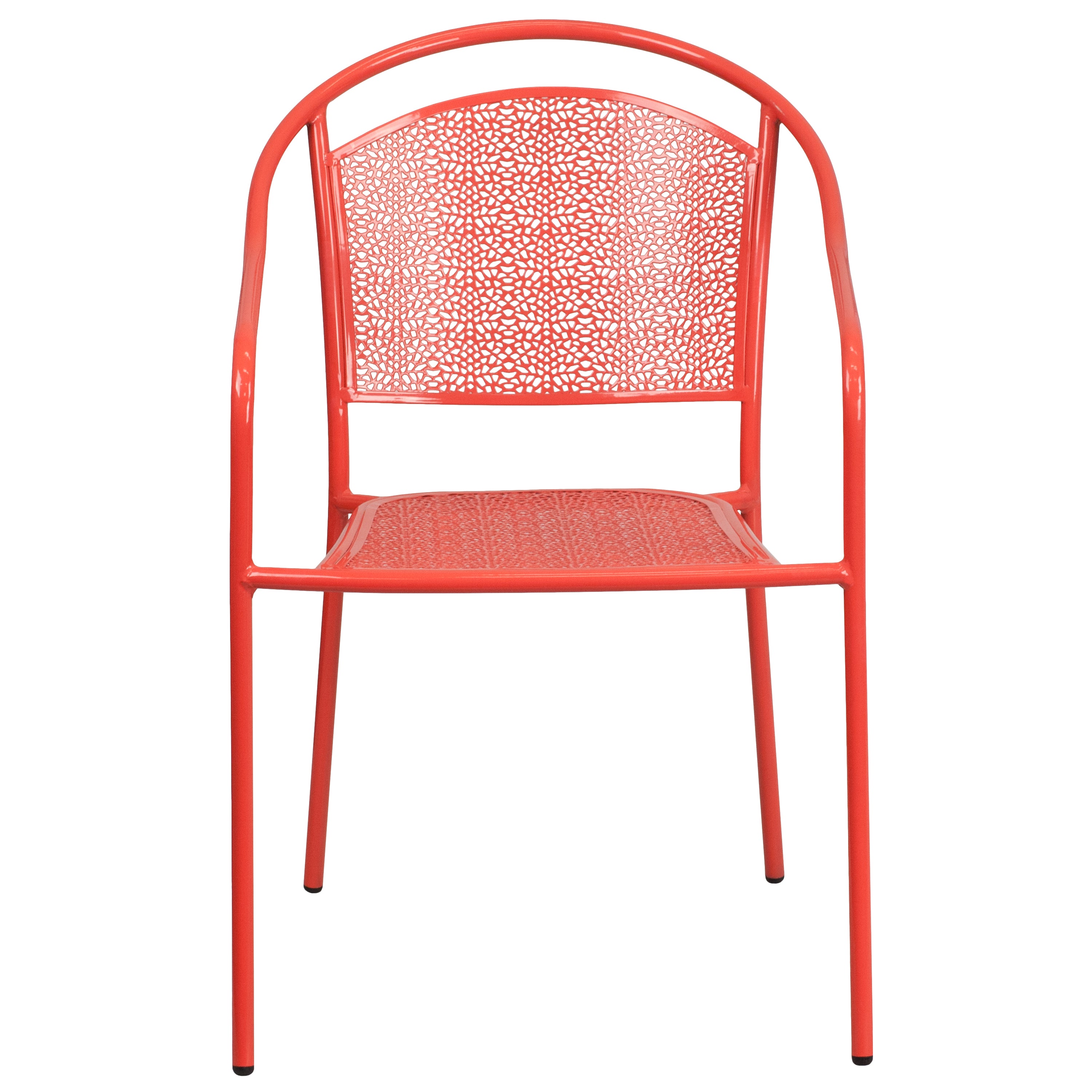 Oia Commercial Grade Coral Indoor-Outdoor Steel Patio Arm Chair with Round Back