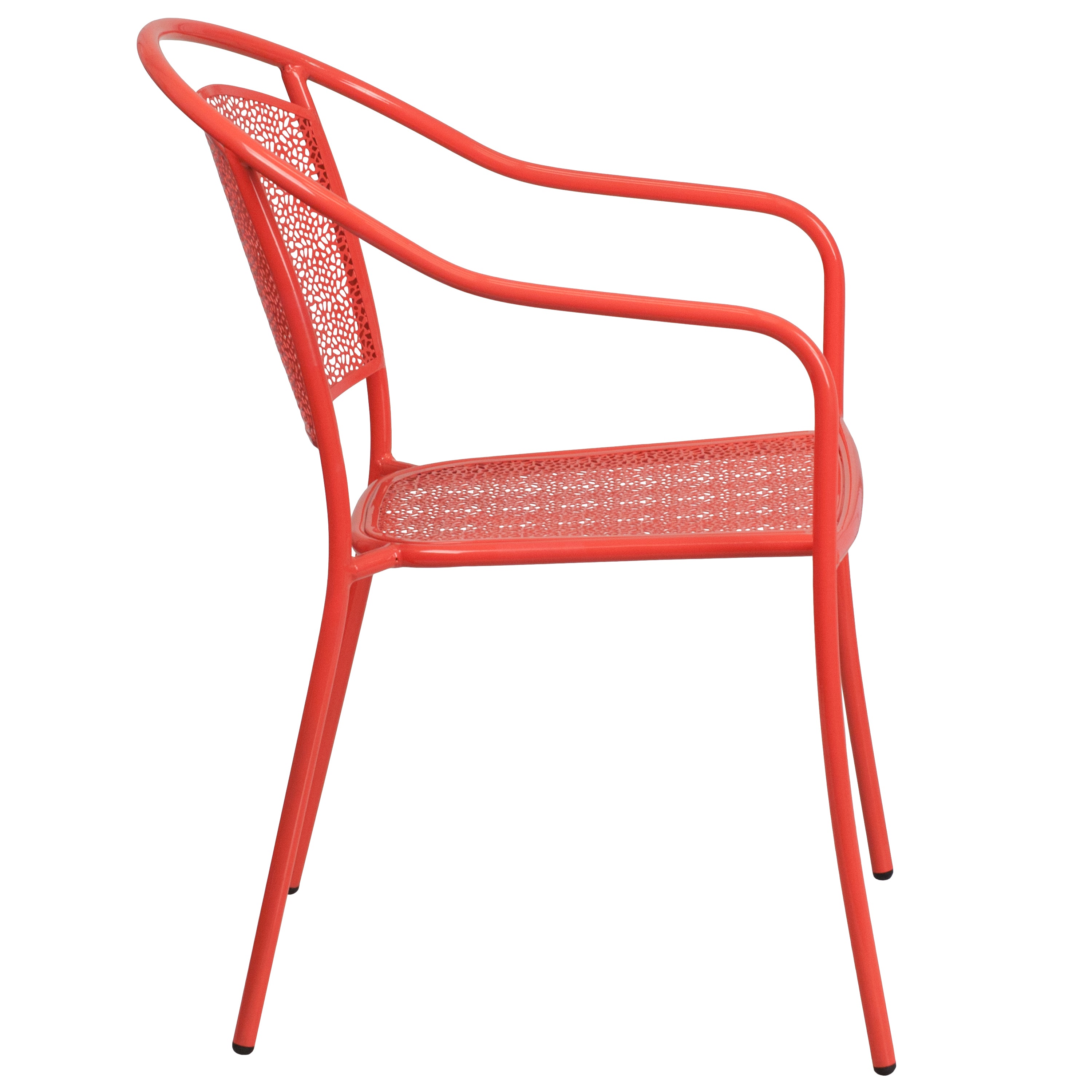 Oia Commercial Grade Coral Indoor-Outdoor Steel Patio Arm Chair with Round Back