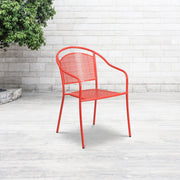 Oia Commercial Grade Coral Indoor-Outdoor Steel Patio Arm Chair with Round Back