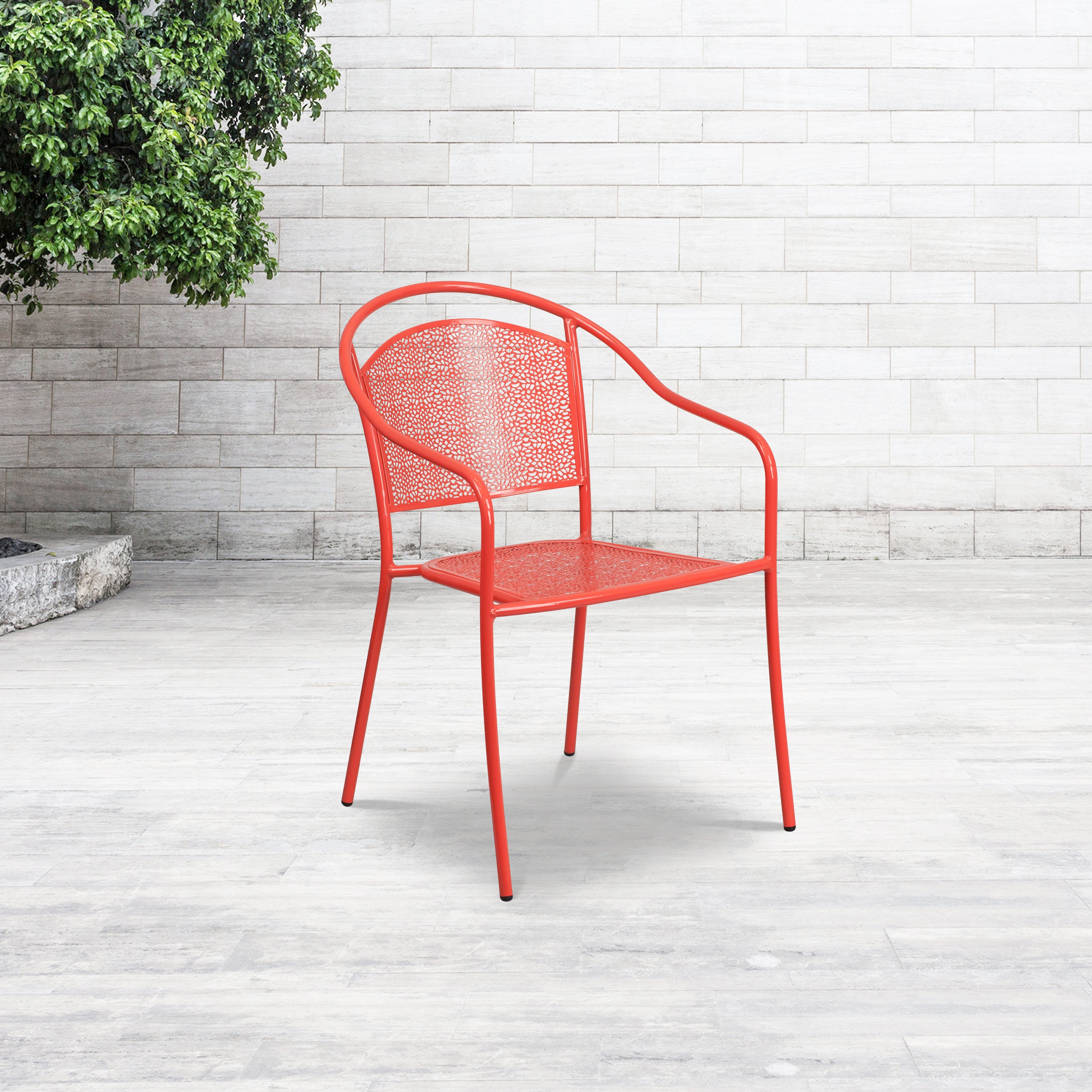 Oia Commercial Grade Coral Indoor-Outdoor Steel Patio Arm Chair with Round Back