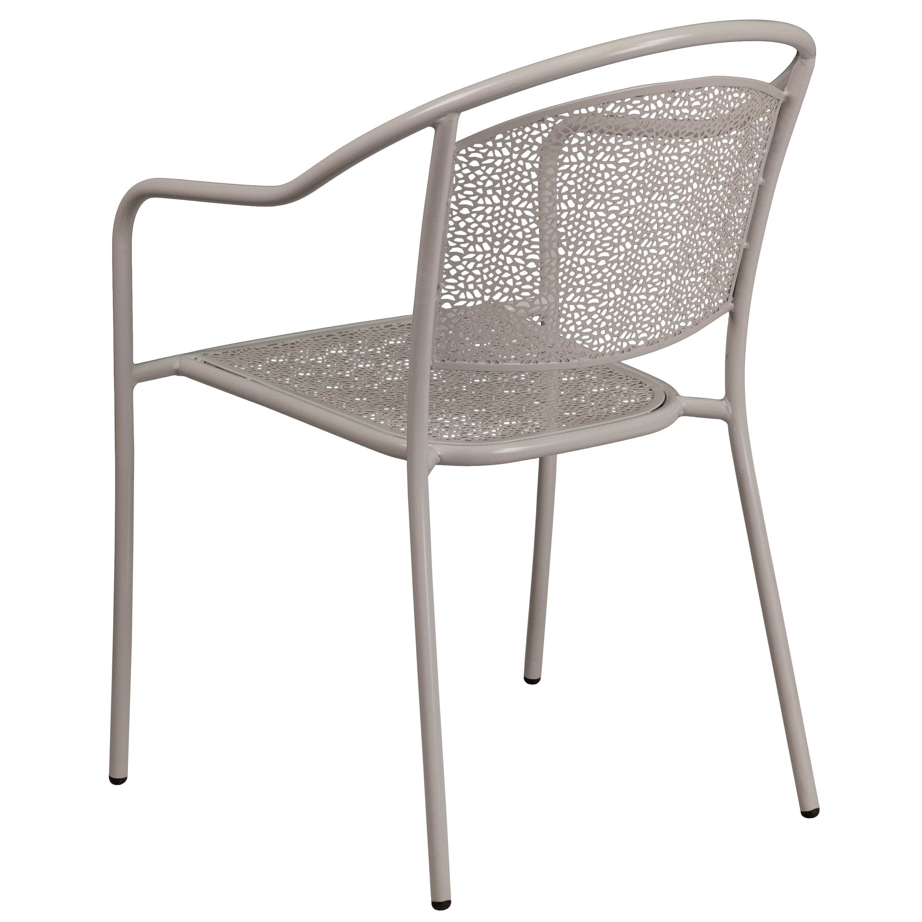 Oia Commercial Grade Light Gray Indoor-Outdoor Steel Patio Arm Chair with Round Back