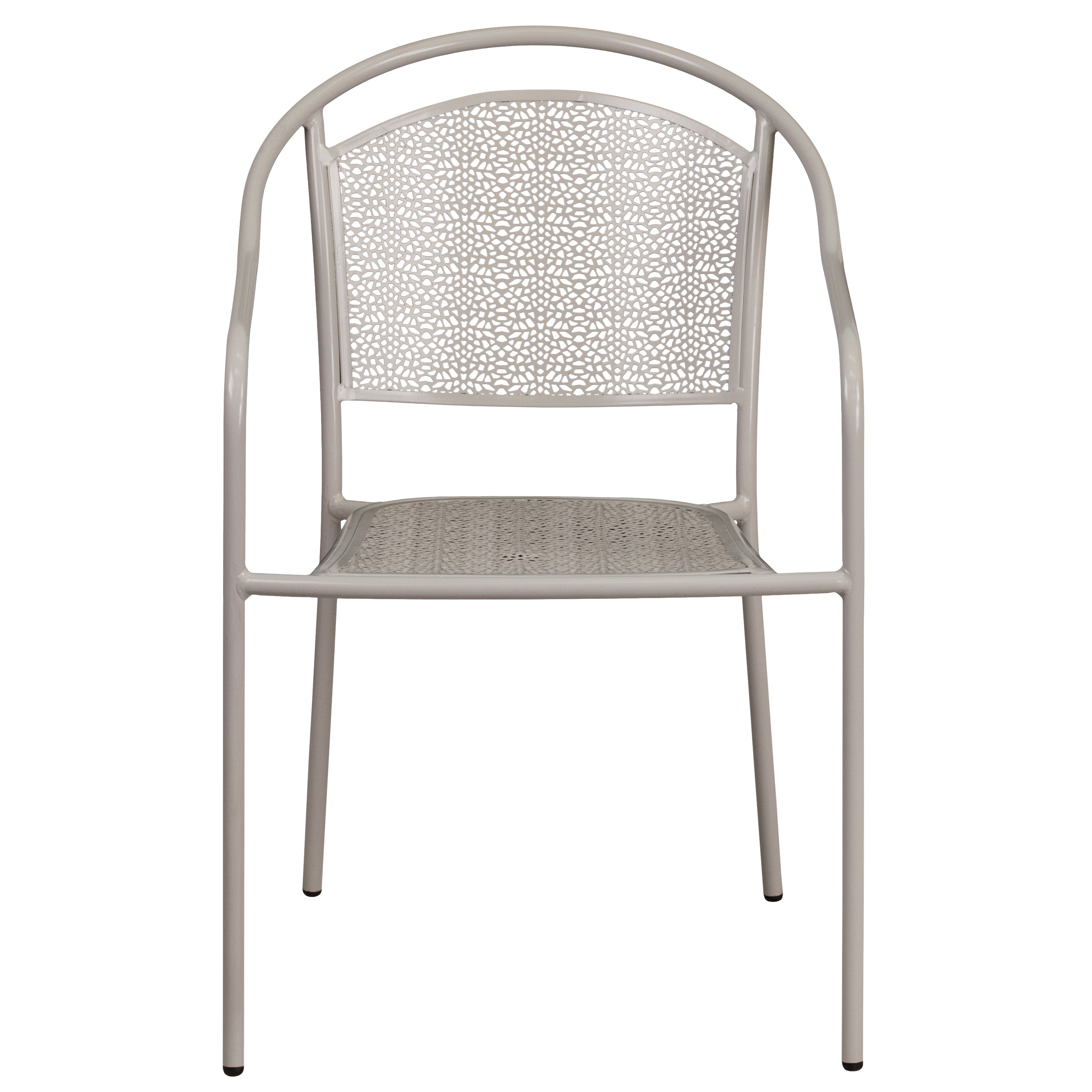 Oia Commercial Grade Light Gray Indoor-Outdoor Steel Patio Arm Chair with Round Back