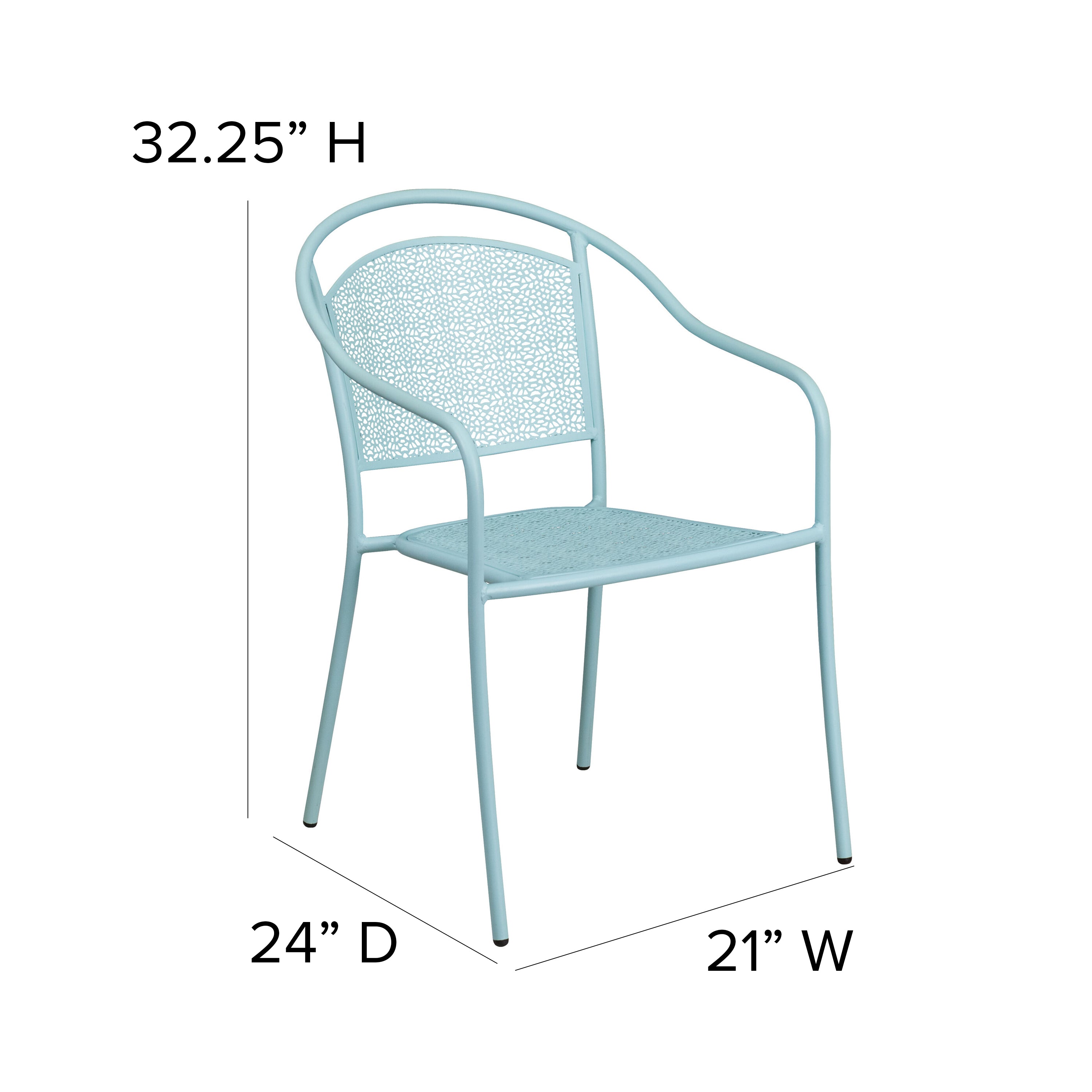 Oia Commercial Grade Sky Blue Indoor-Outdoor Steel Patio Arm Chair with Round Back