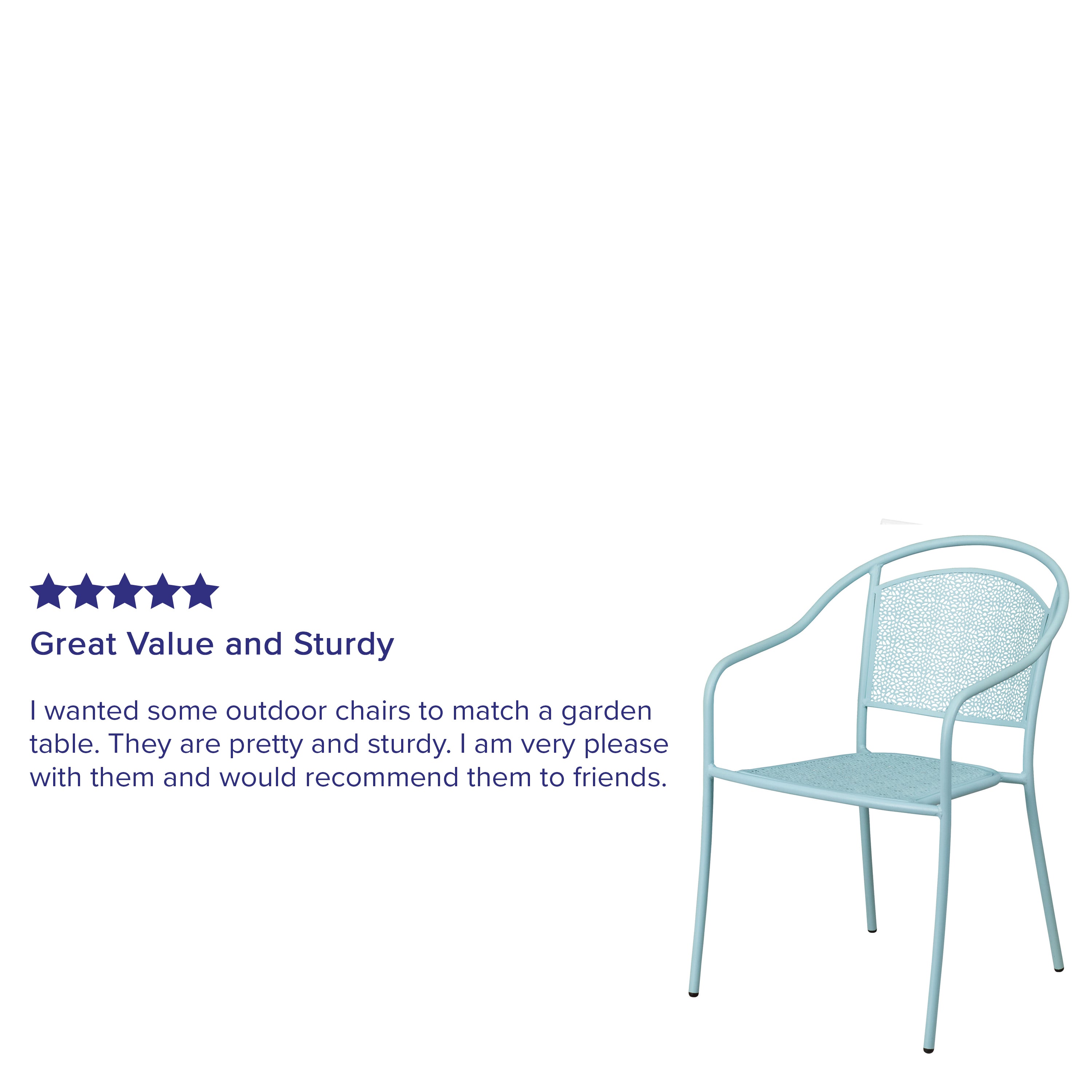 Oia Commercial Grade Sky Blue Indoor-Outdoor Steel Patio Arm Chair with Round Back