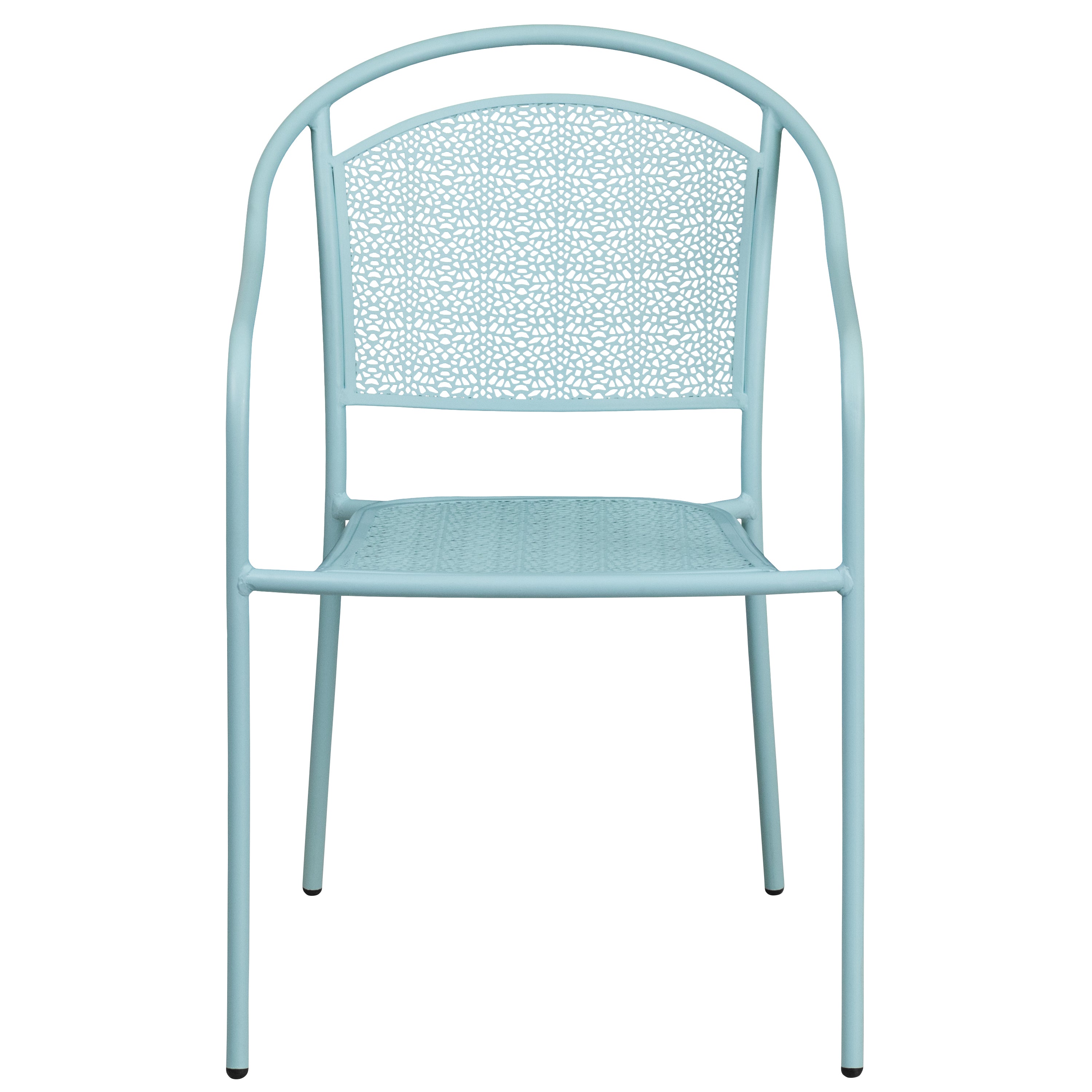Oia Commercial Grade Sky Blue Indoor-Outdoor Steel Patio Arm Chair with Round Back