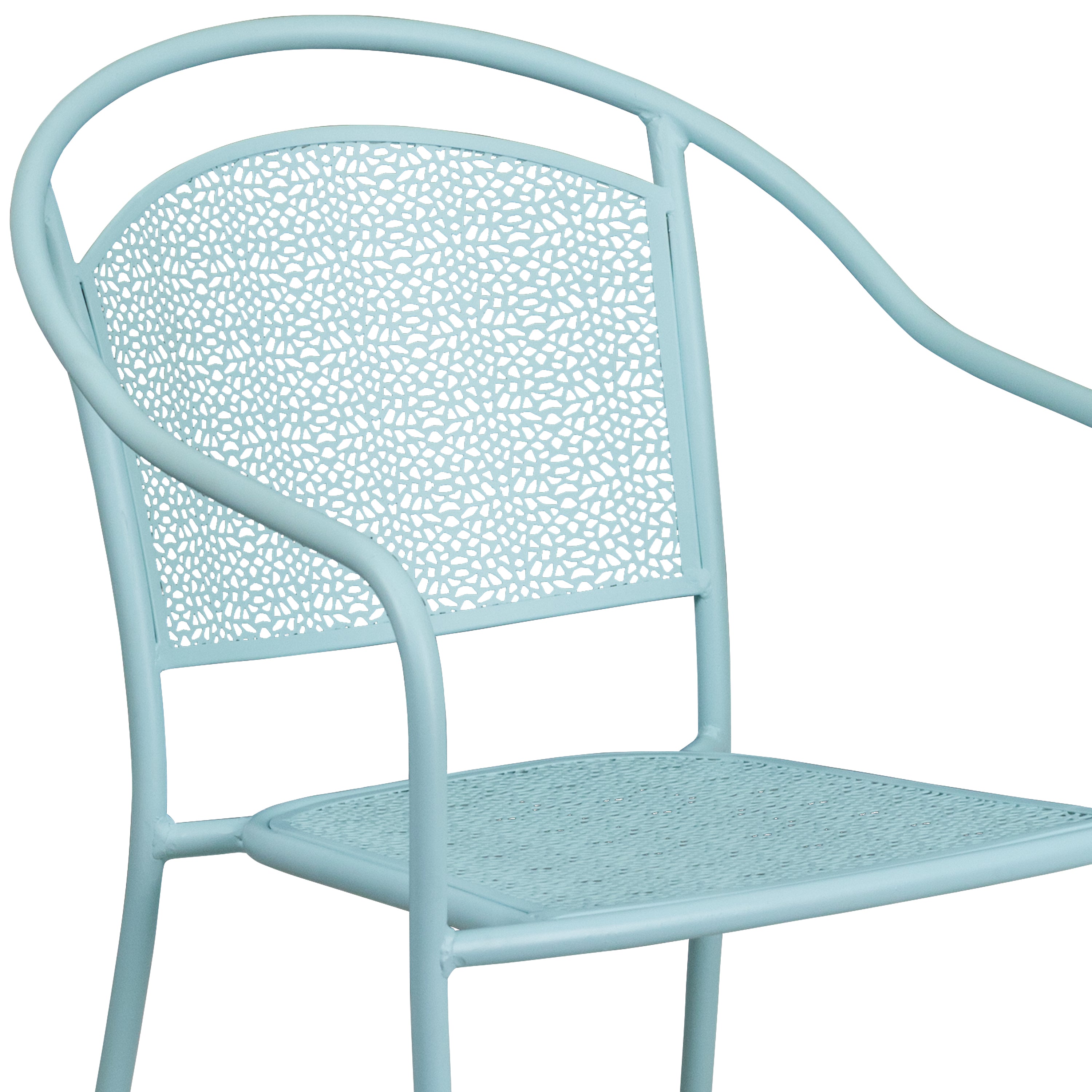 Oia Commercial Grade Sky Blue Indoor-Outdoor Steel Patio Arm Chair with Round Back