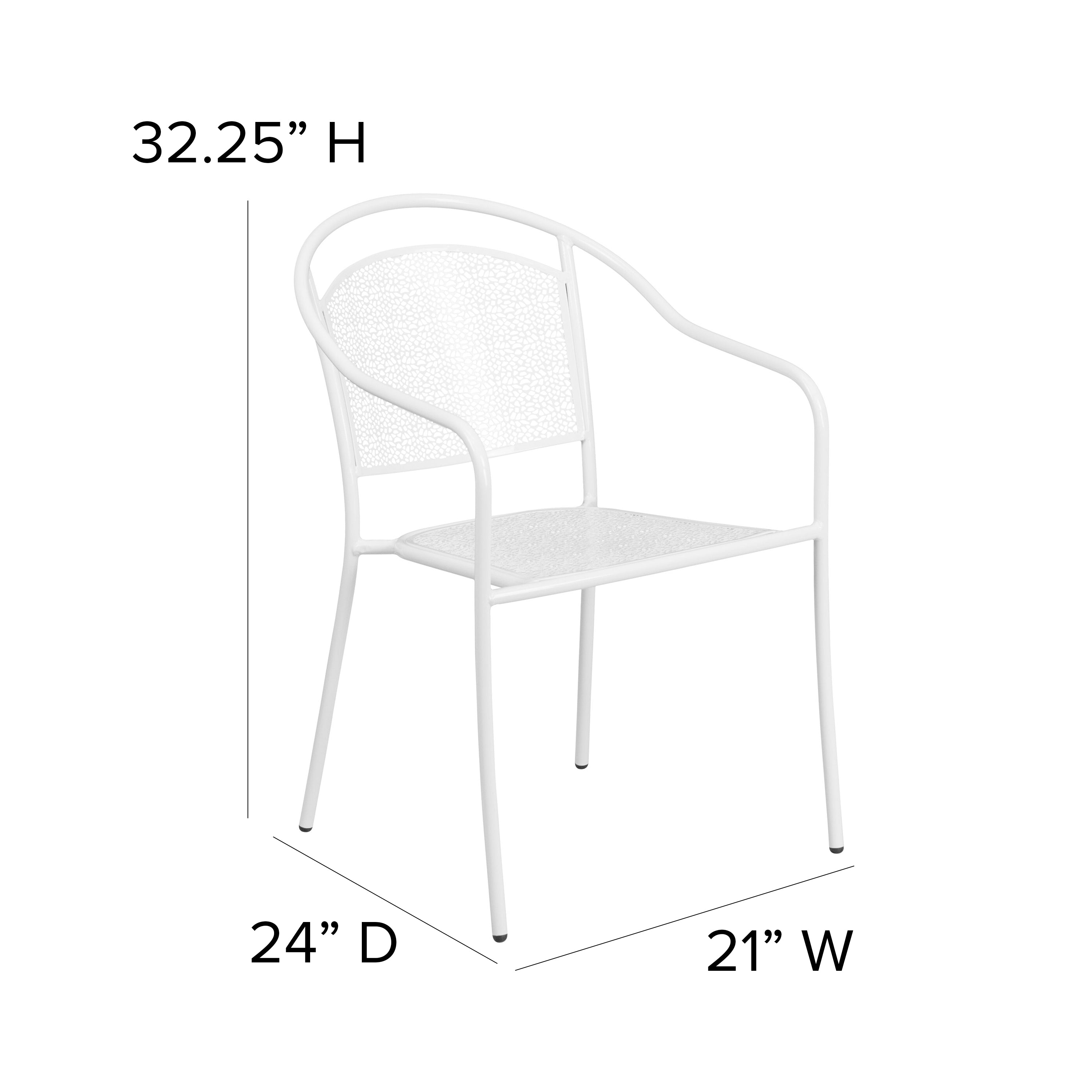 Oia Commercial Grade White Indoor-Outdoor Steel Patio Arm Chair with Round Back