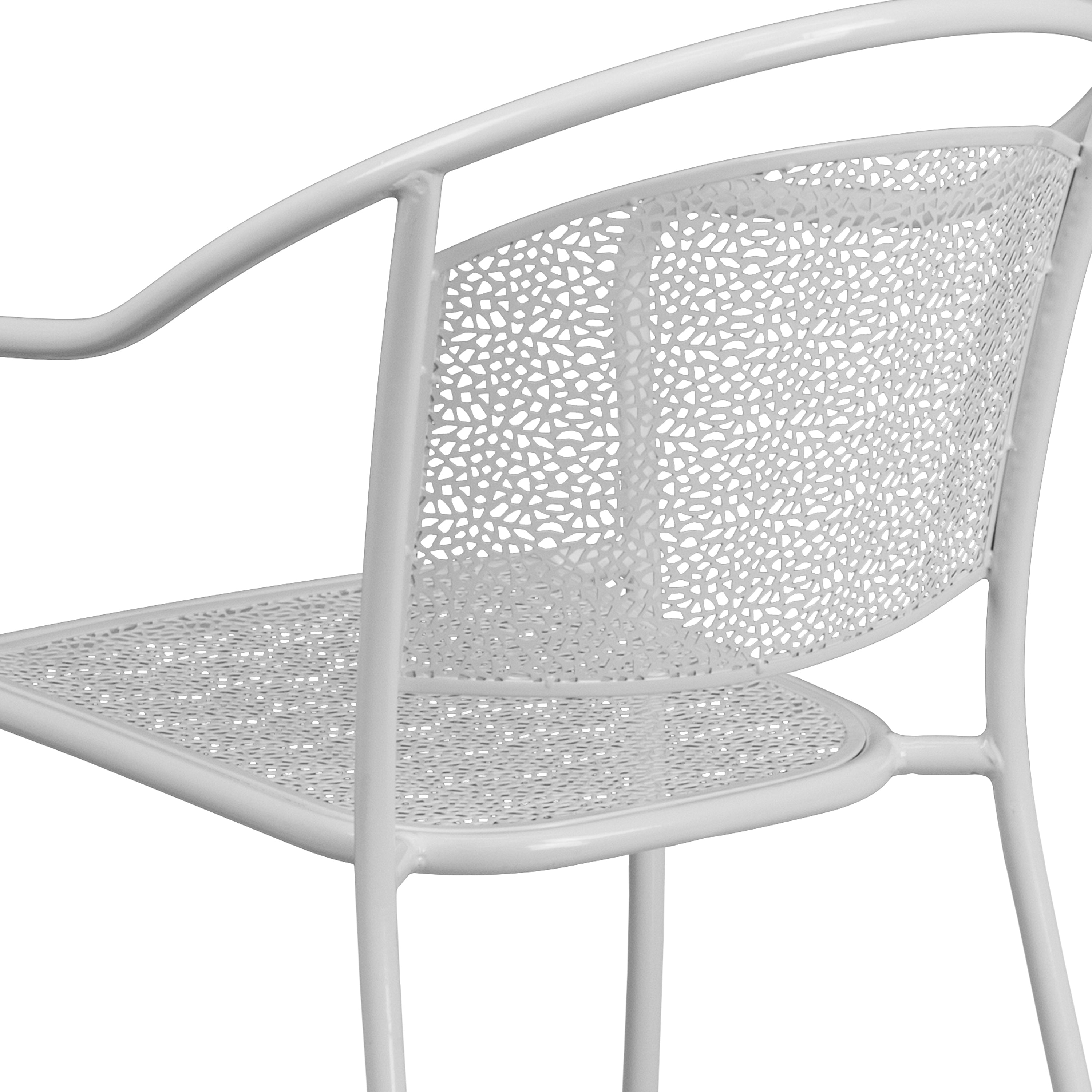Oia Commercial Grade White Indoor-Outdoor Steel Patio Arm Chair with Round Back