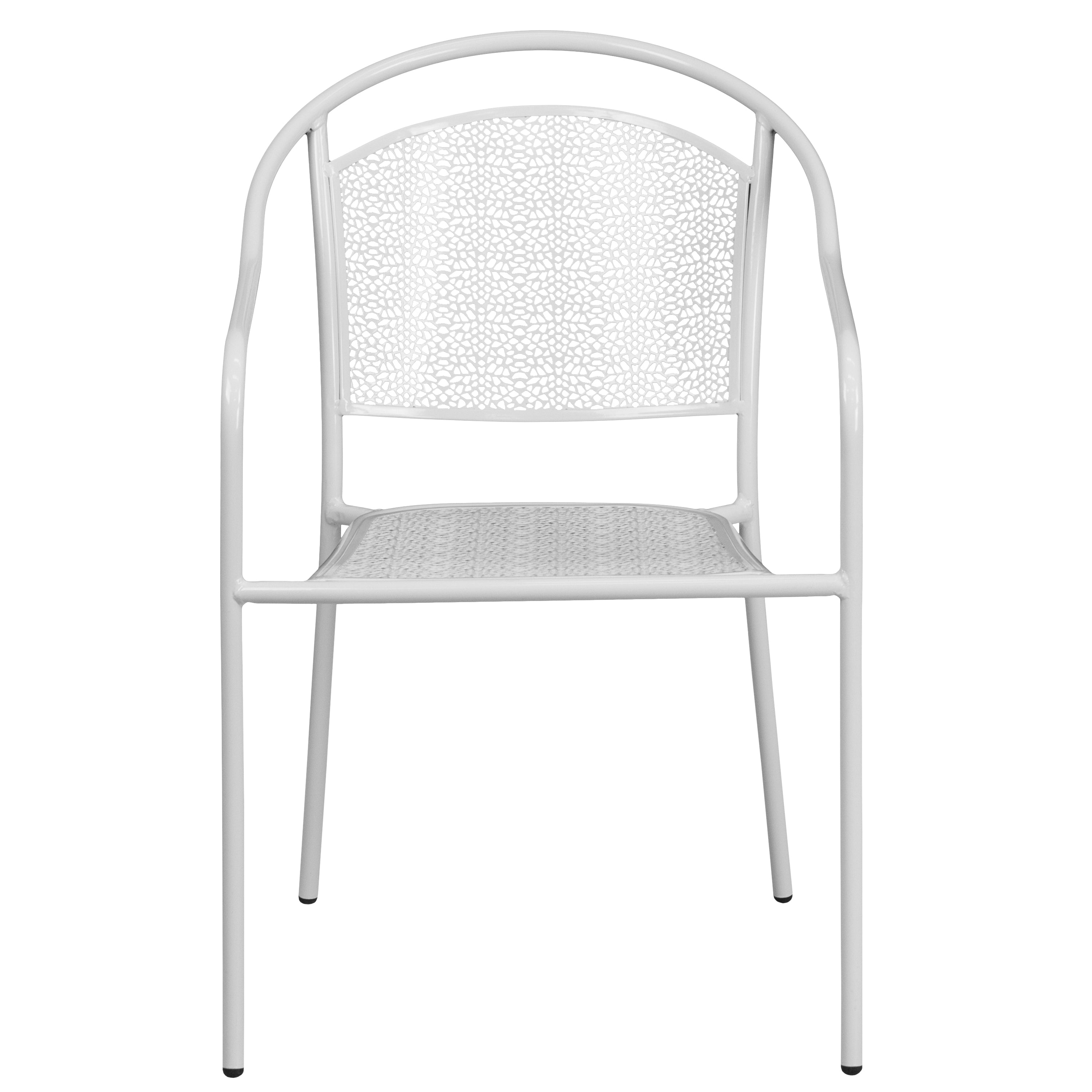 Oia Commercial Grade White Indoor-Outdoor Steel Patio Arm Chair with Round Back