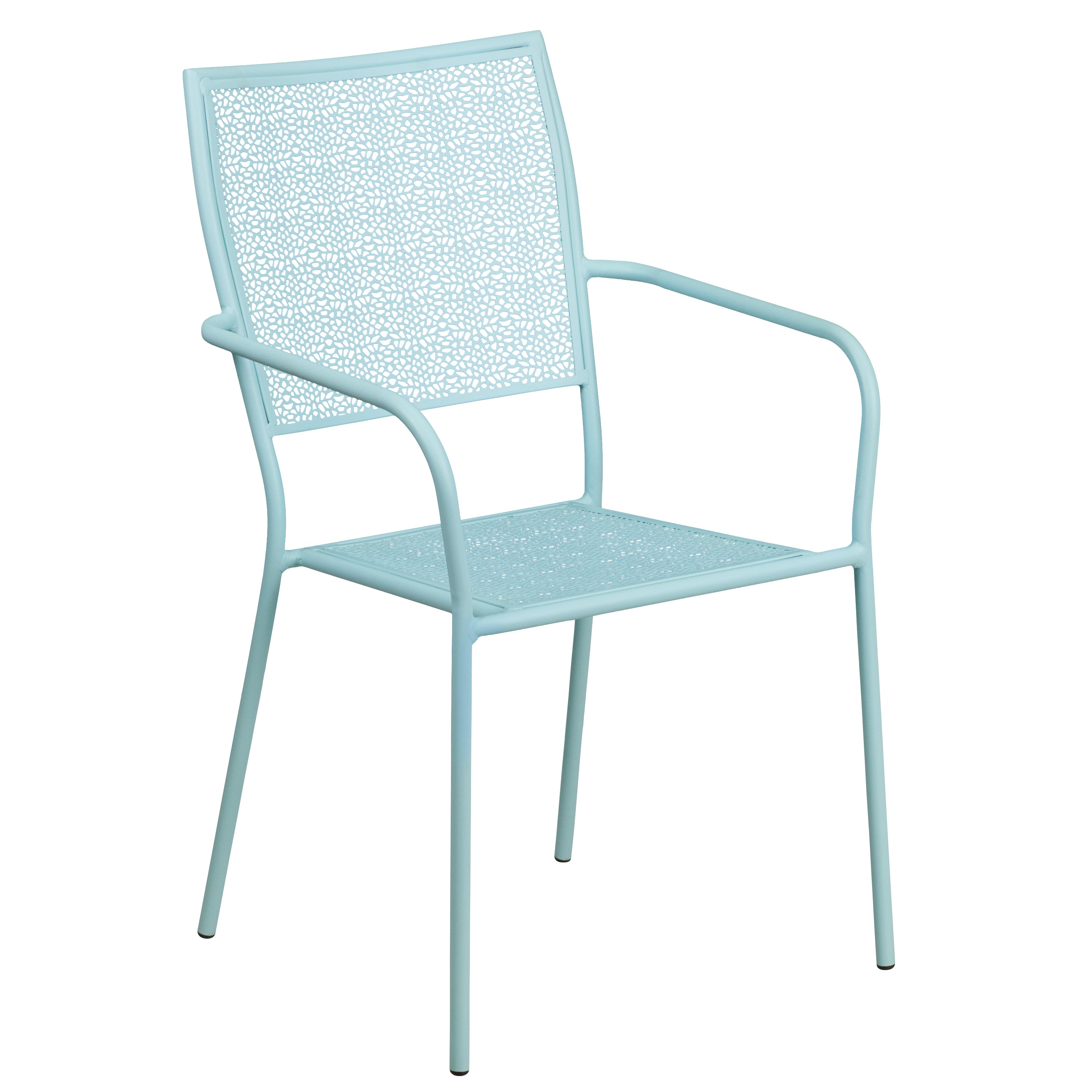 Oia Commercial Grade 30" Round Sky Blue Indoor-Outdoor Steel Folding Patio Table Set with 4 Square Back Chairs
