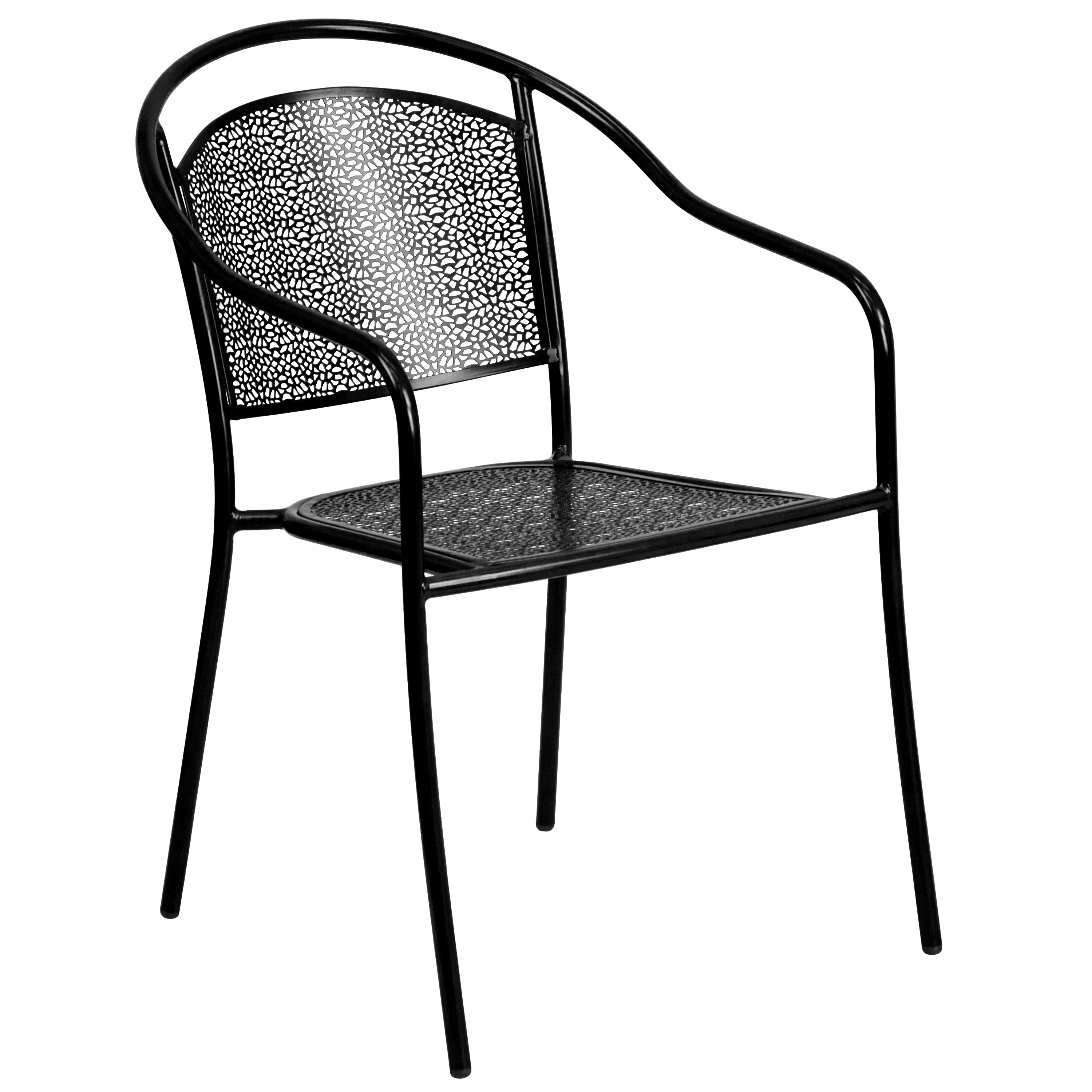 Oia Commercial Grade 30" Round Black Indoor-Outdoor Steel Folding Patio Table Set with 2 Round Back Chairs