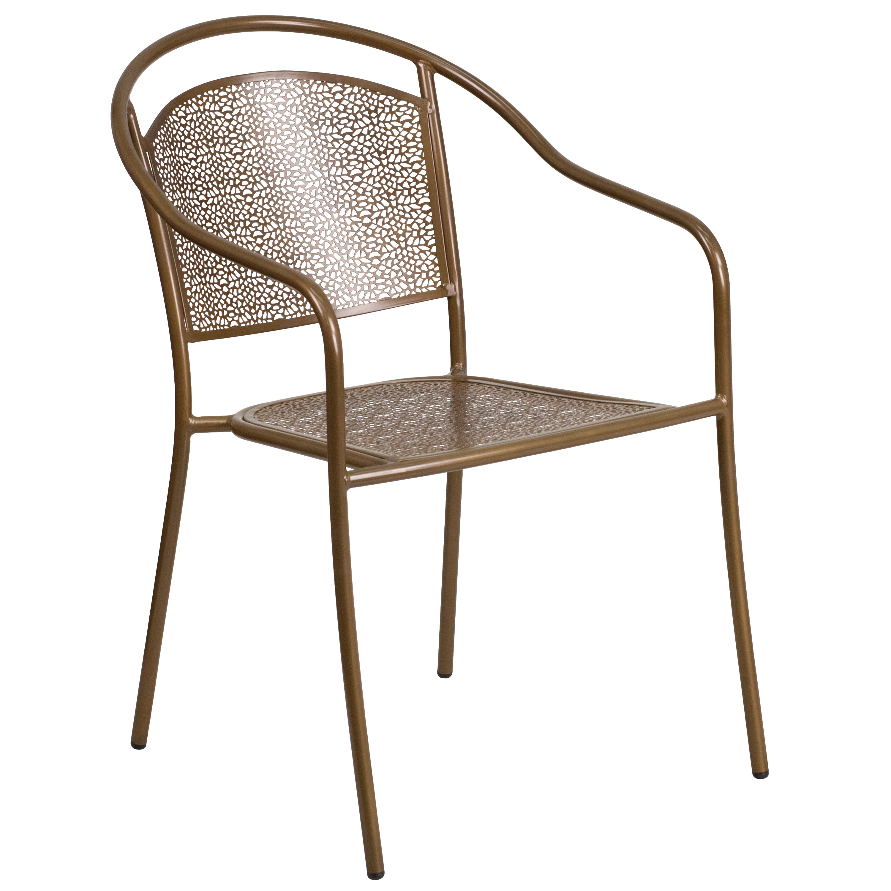 Oia Commercial Grade 30" Round Gold Indoor-Outdoor Steel Folding Patio Table Set with 2 Round Back Chairs