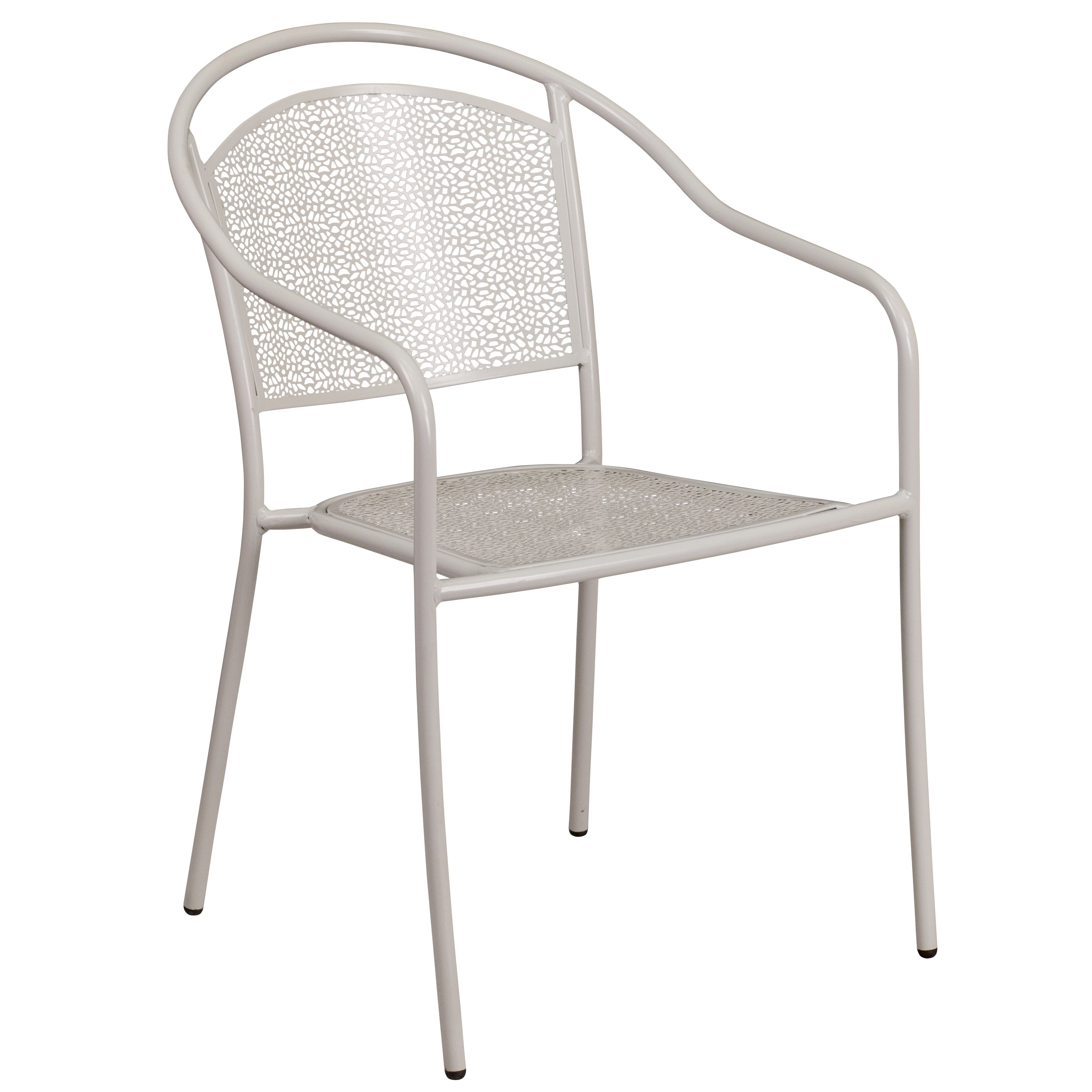 Oia Commercial Grade 30" Round Light Gray Indoor-Outdoor Steel Folding Patio Table Set with 2 Round Back Chairs