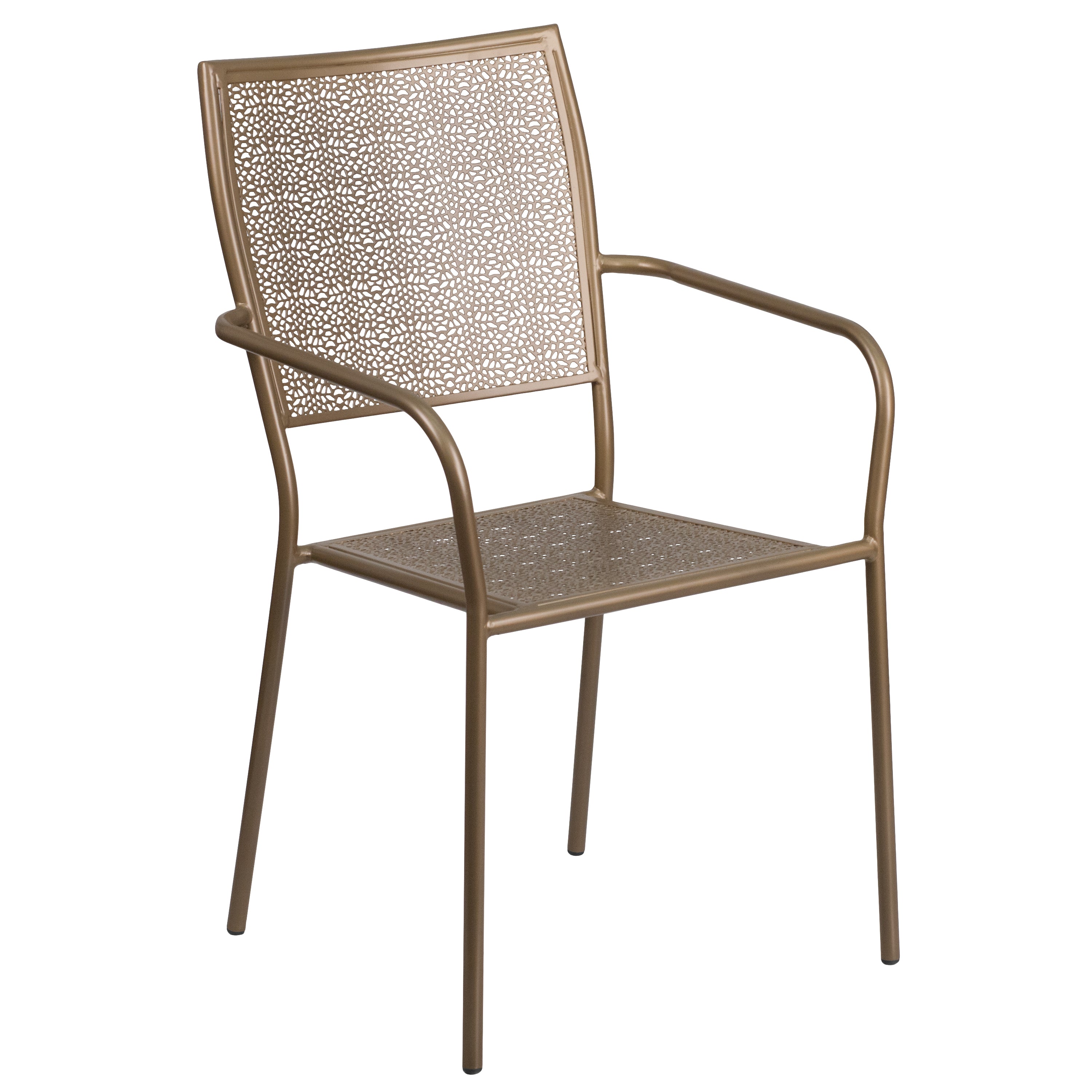 Oia Commercial Grade 35.25" Round Gold Indoor-Outdoor Steel Patio Table Set with 4 Square Back Chairs