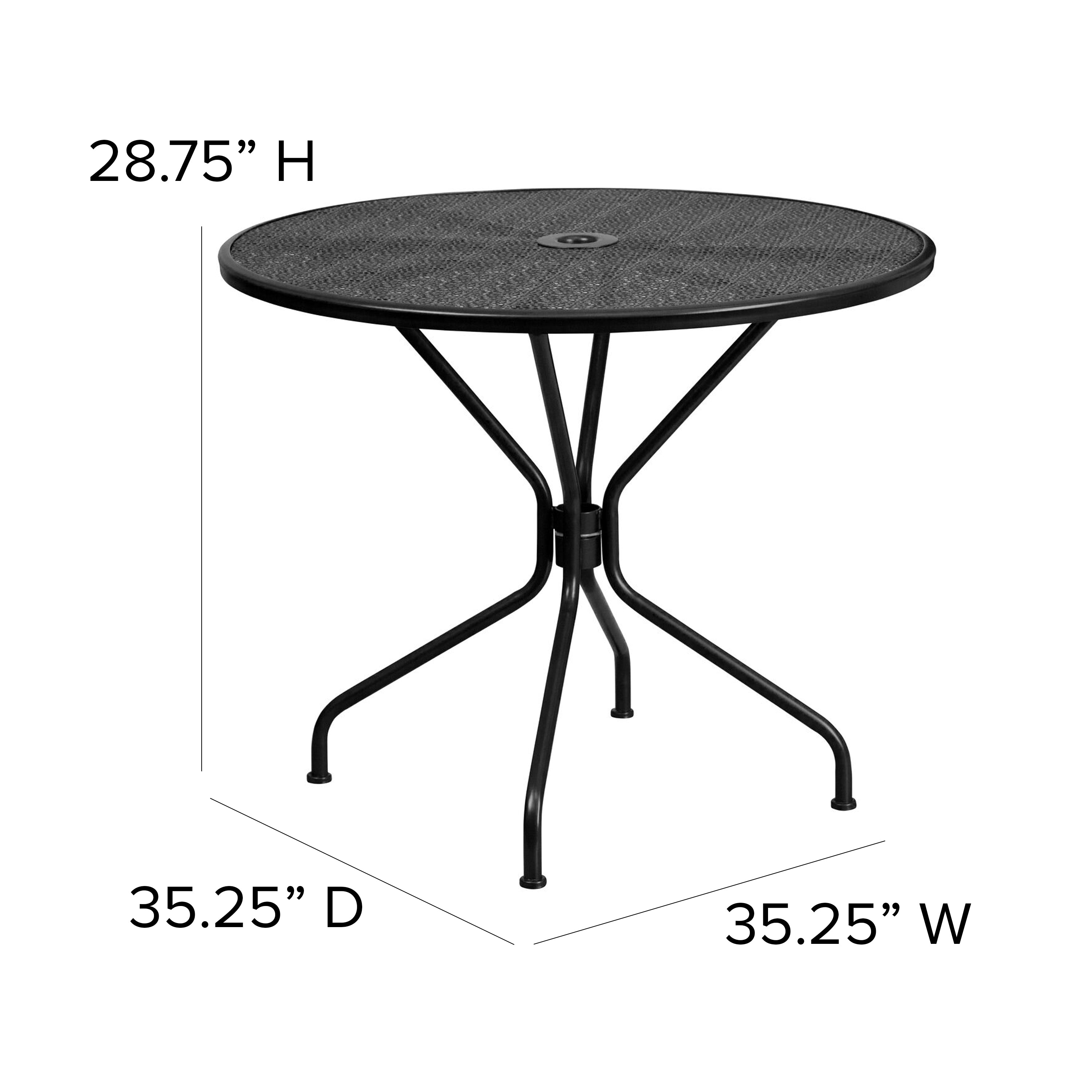 Oia Commercial Grade 35.25" Round Black Indoor-Outdoor Steel Patio Table Set with 4 Round Back Chairs