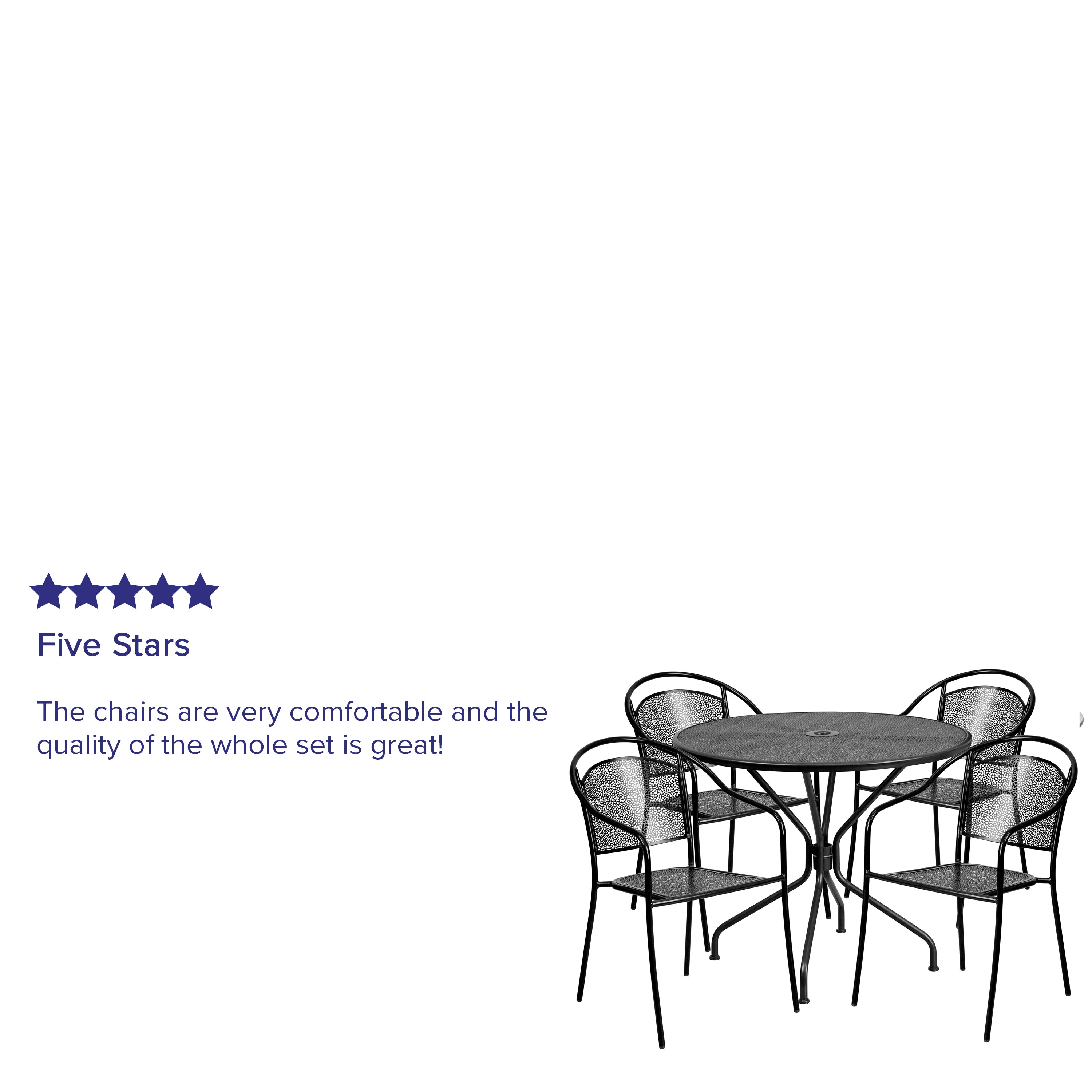 Oia Commercial Grade 35.25" Round Black Indoor-Outdoor Steel Patio Table Set with 4 Round Back Chairs