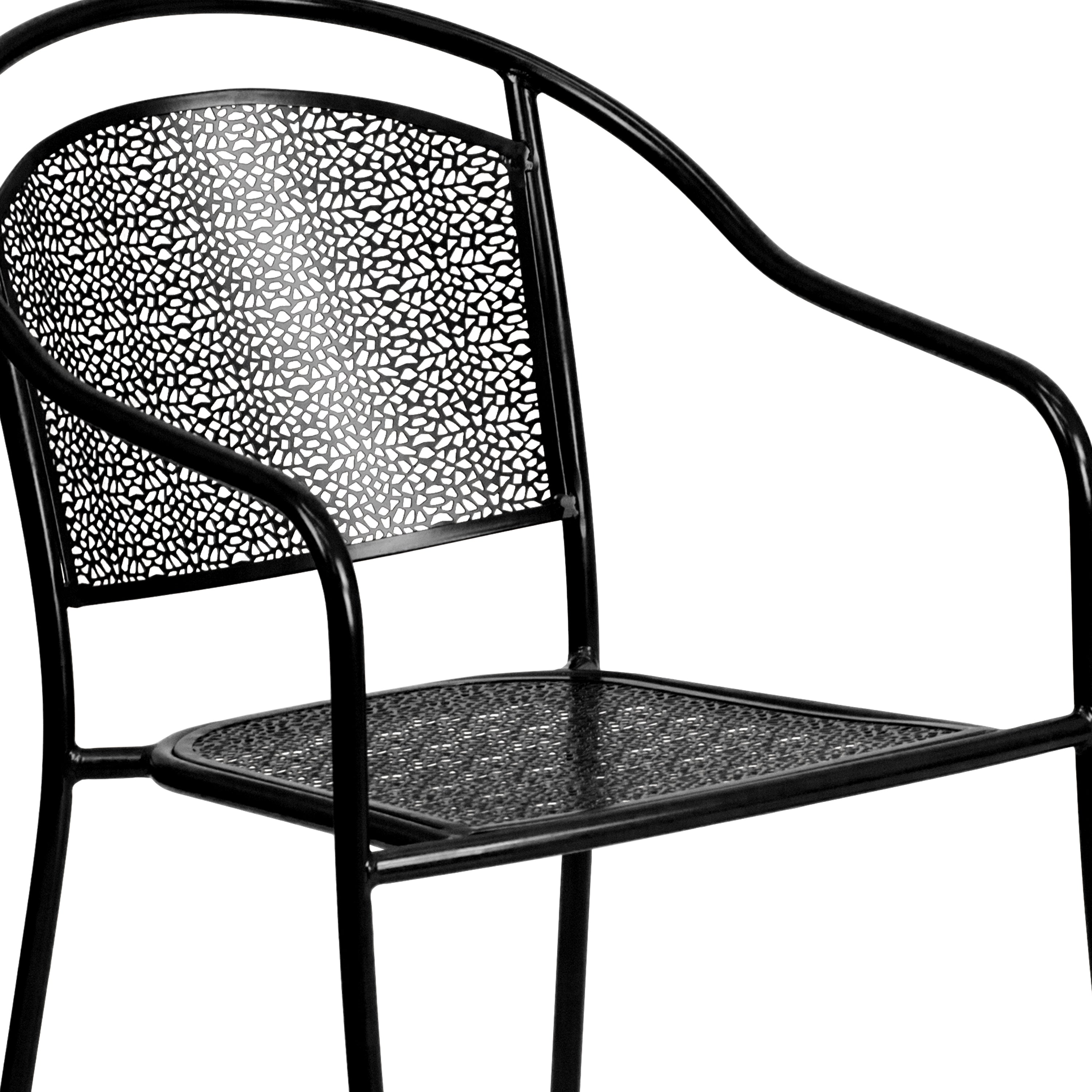 Oia Commercial Grade 35.25" Round Black Indoor-Outdoor Steel Patio Table Set with 4 Round Back Chairs