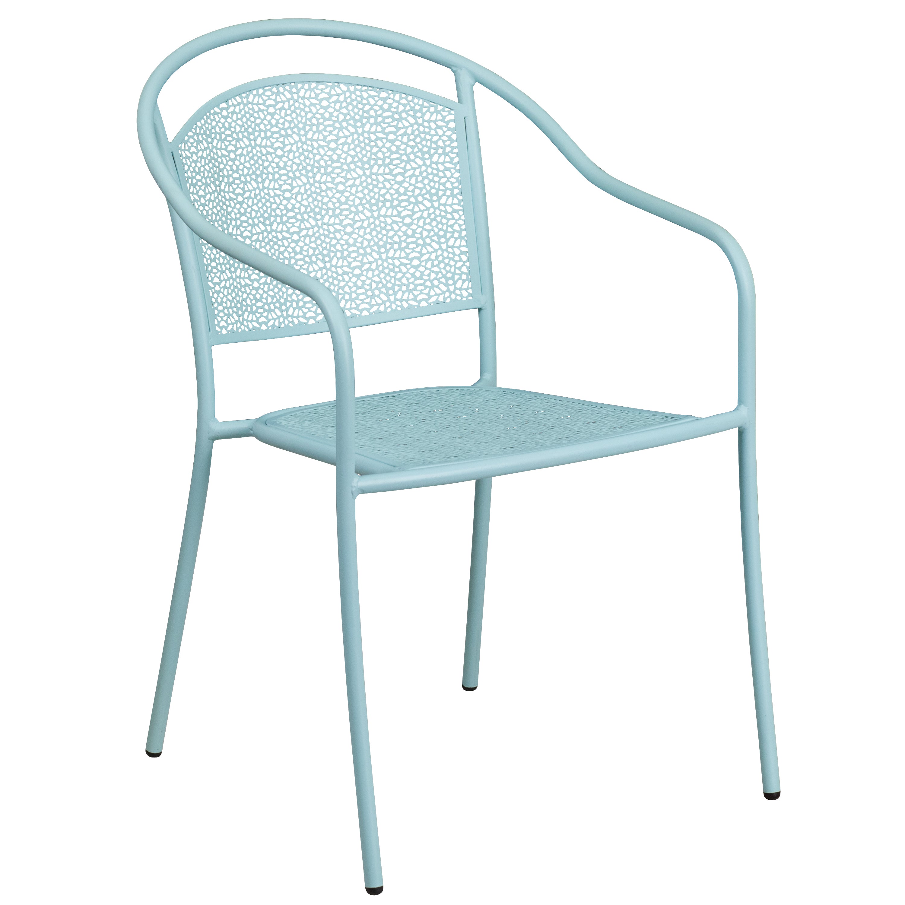 Oia Commercial Grade 35.25" Round Sky Blue Indoor-Outdoor Steel Patio Table Set with 4 Round Back Chairs