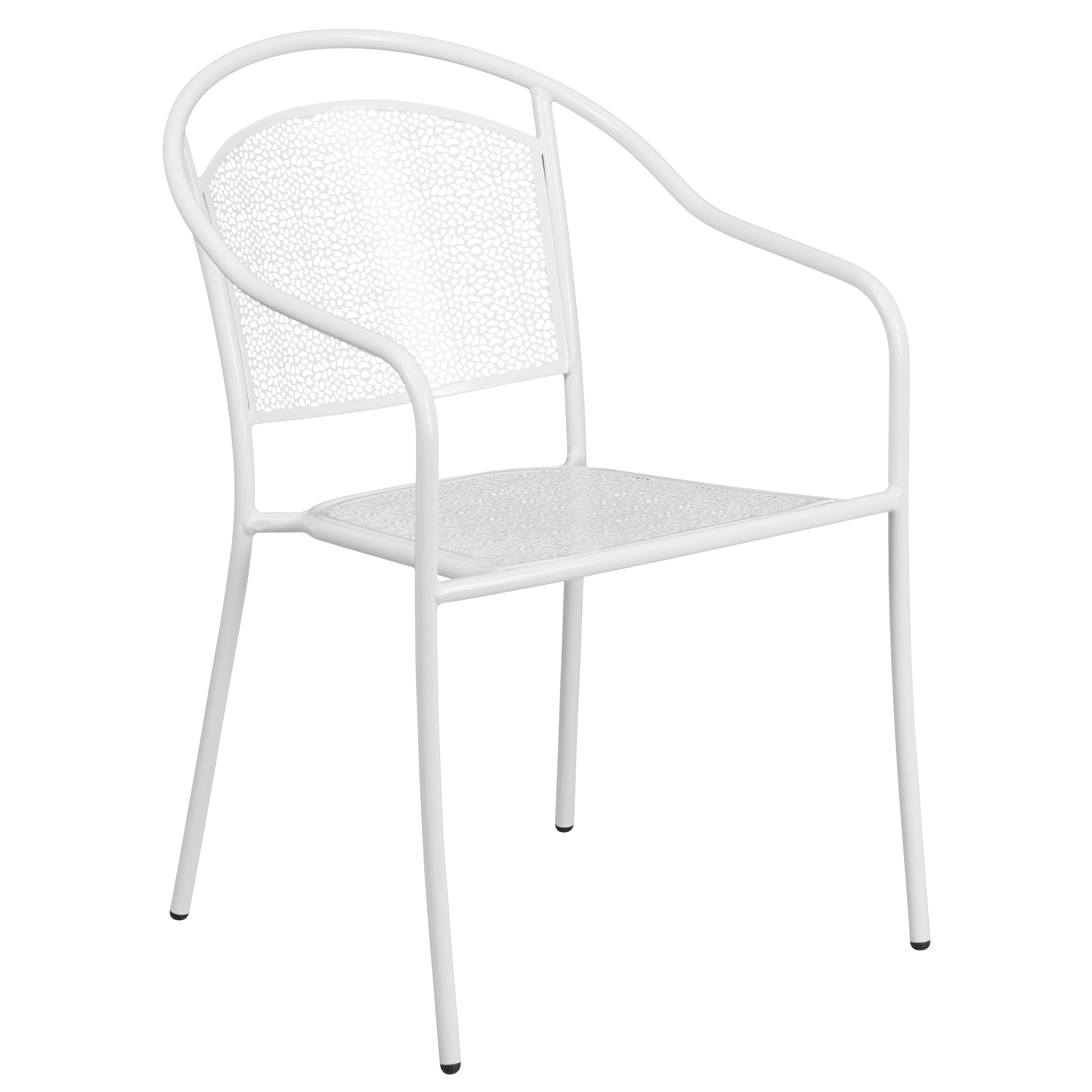 Oia Commercial Grade 35.5" Square White Indoor-Outdoor Steel Patio Table Set with 2 Round Back Chairs