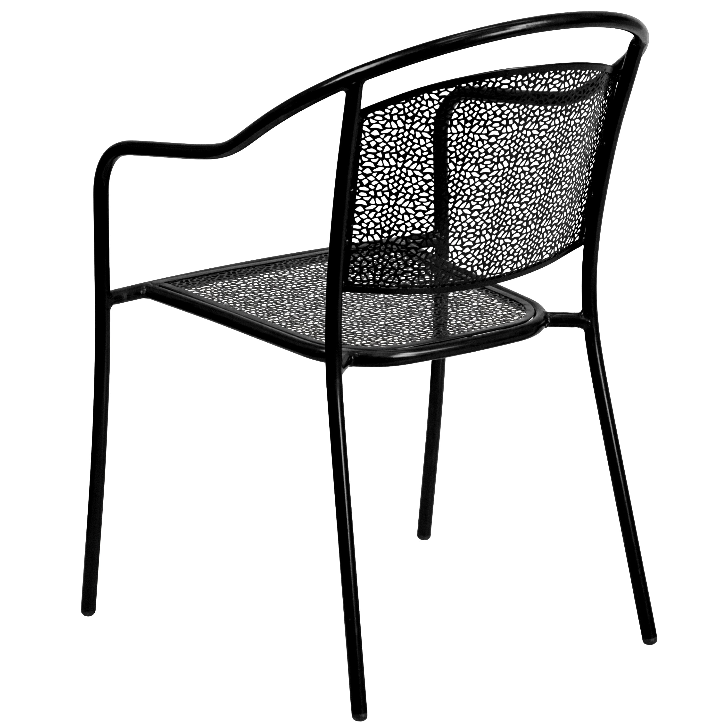 Oia Commercial Grade 35.5" Square Black Indoor-Outdoor Steel Patio Table Set with 4 Round Back Chairs