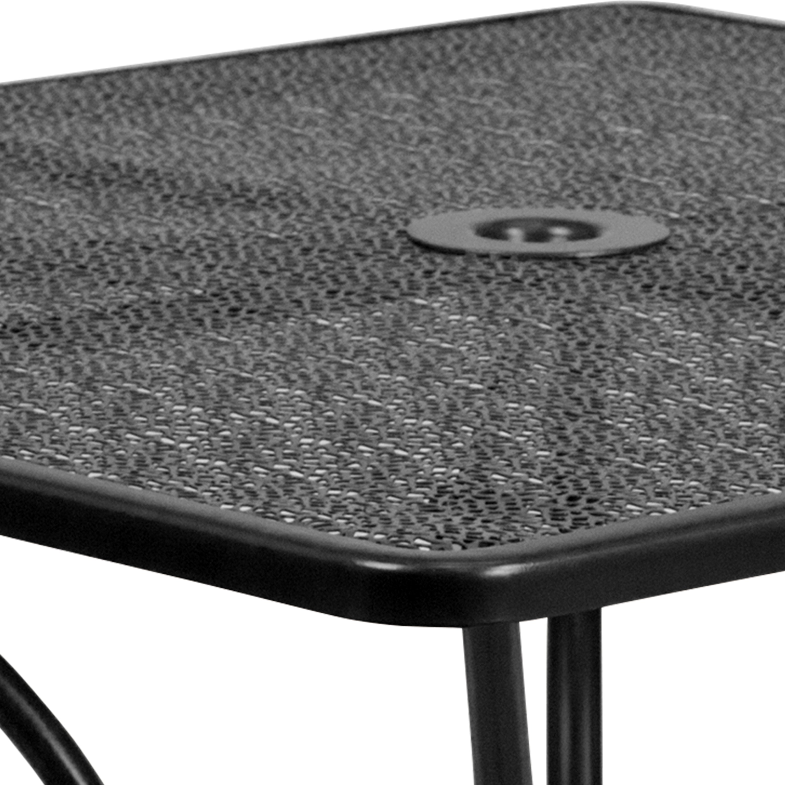 Oia Commercial Grade 35.5" Square Black Indoor-Outdoor Steel Patio Table Set with 4 Round Back Chairs