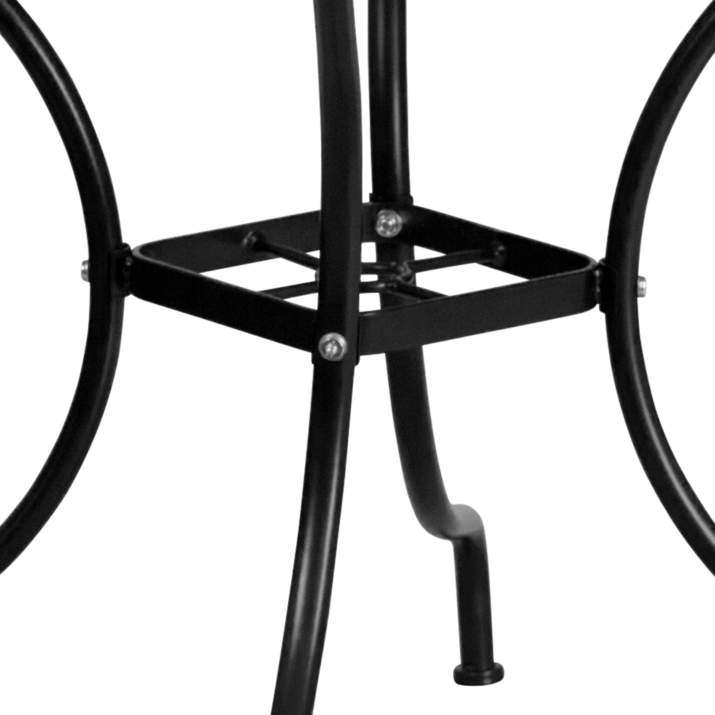Oia Commercial Grade 35.5" Square Black Indoor-Outdoor Steel Patio Table Set with 4 Round Back Chairs