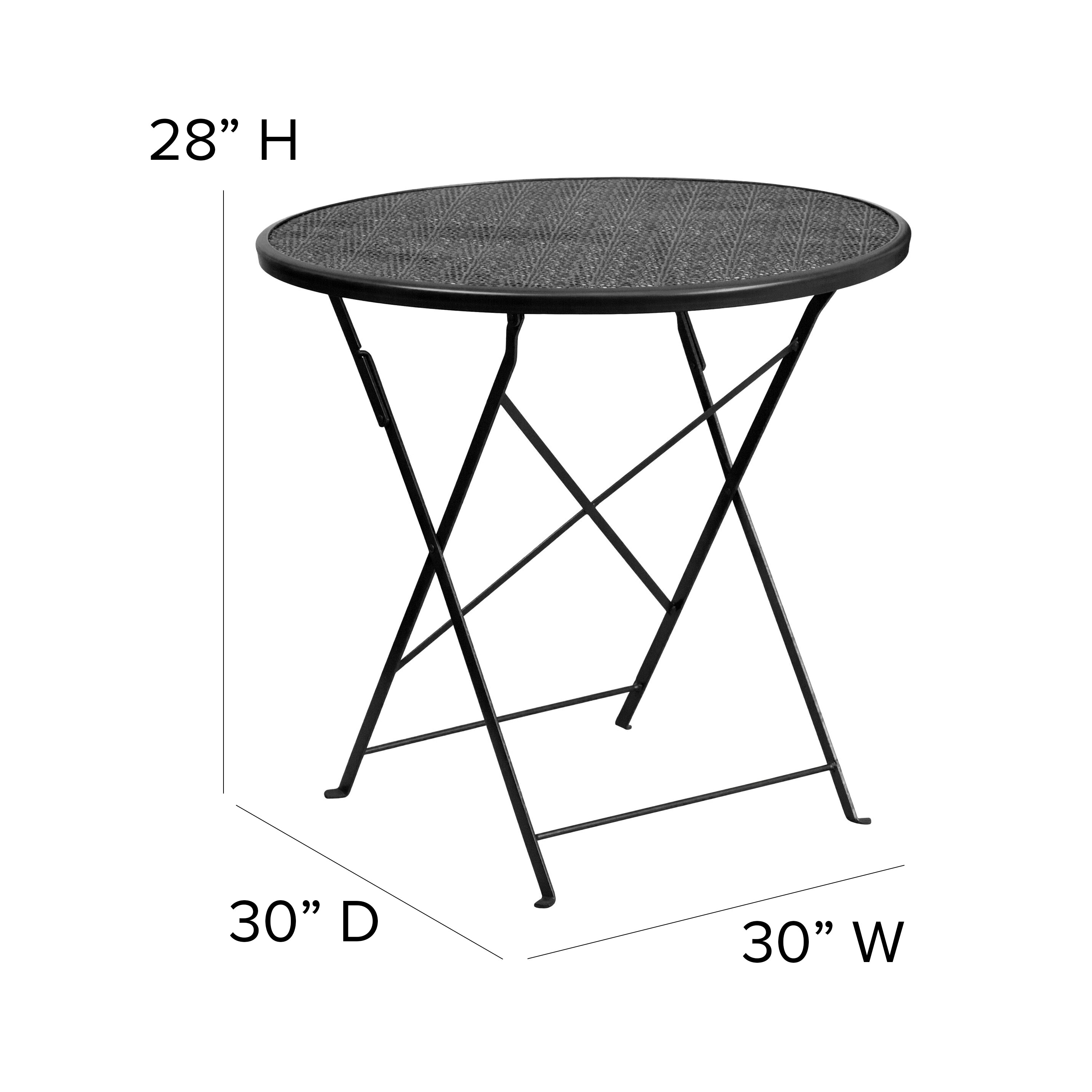 Oia Commercial Grade 30" Round Black Indoor-Outdoor Steel Folding Patio Table