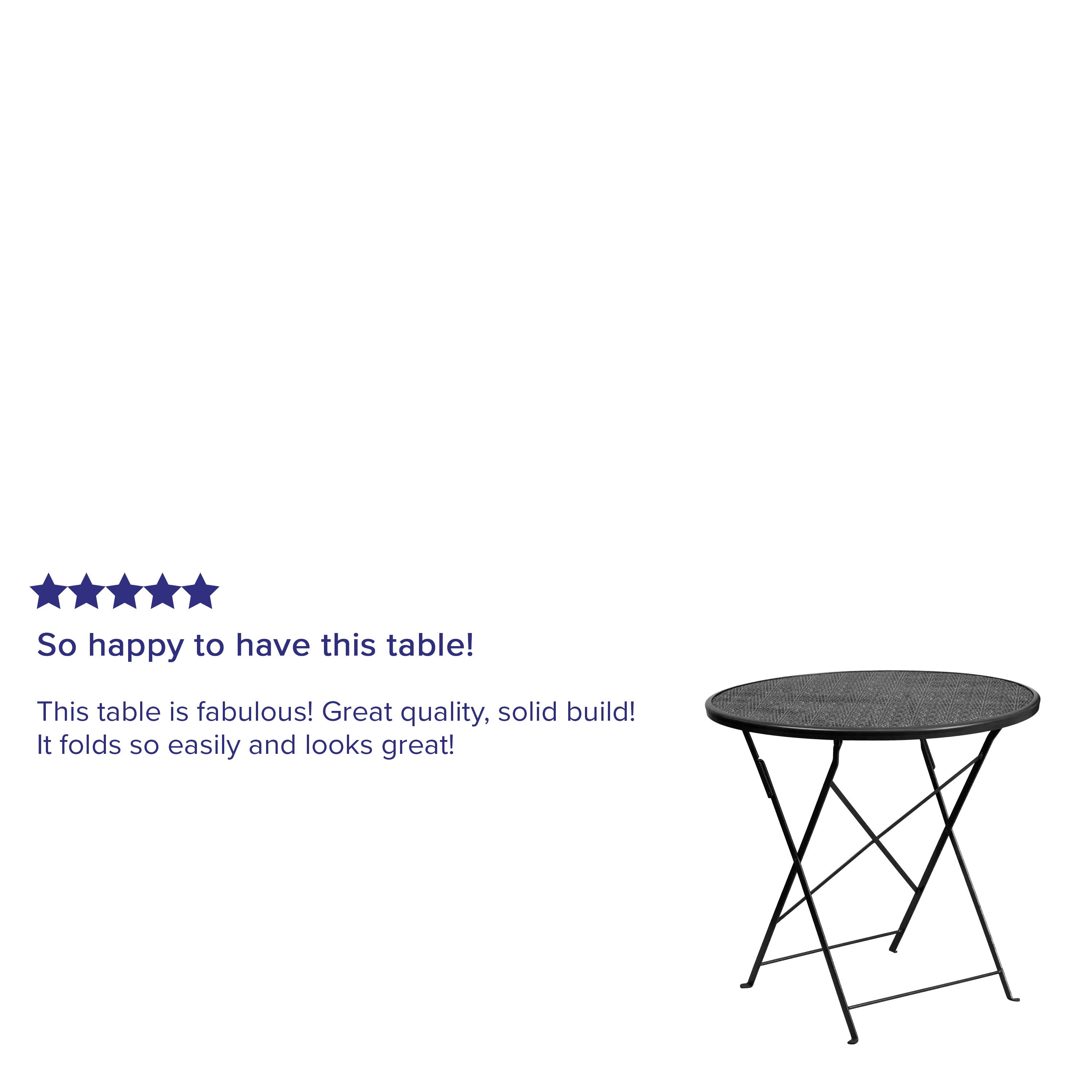 Oia Commercial Grade 30" Round Black Indoor-Outdoor Steel Folding Patio Table
