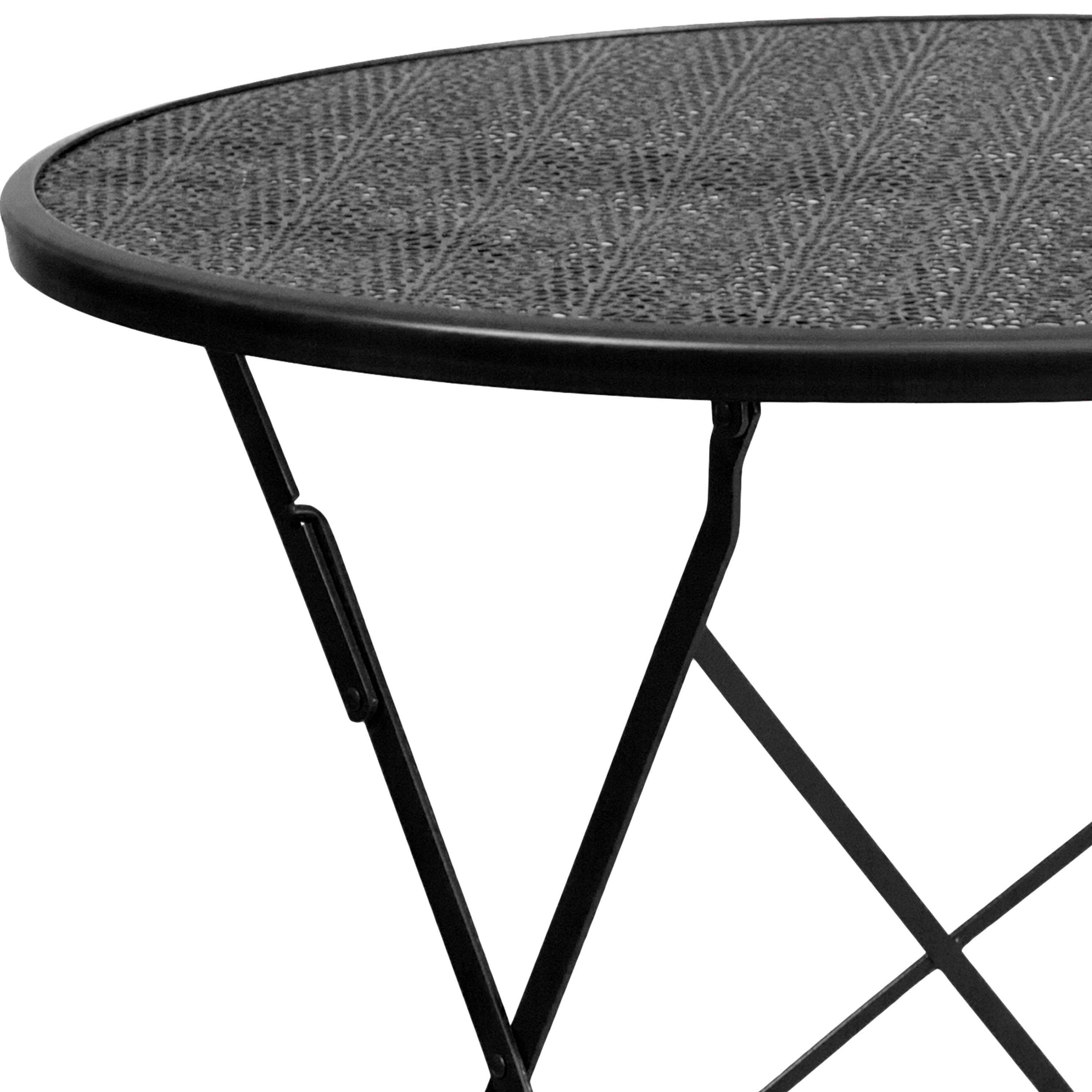 Oia Commercial Grade 30" Round Black Indoor-Outdoor Steel Folding Patio Table