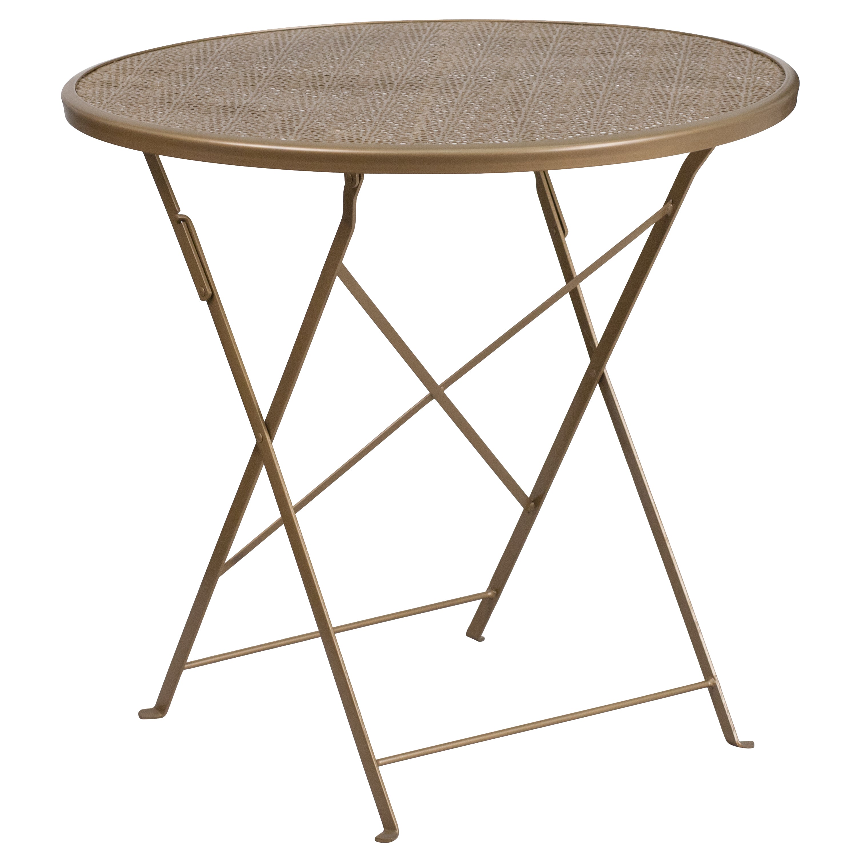 Oia Commercial Grade 30" Round Gold Indoor-Outdoor Steel Folding Patio Table