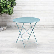 Oia Commercial Grade 30" Round Sky Blue Indoor-Outdoor Steel Folding Patio Table