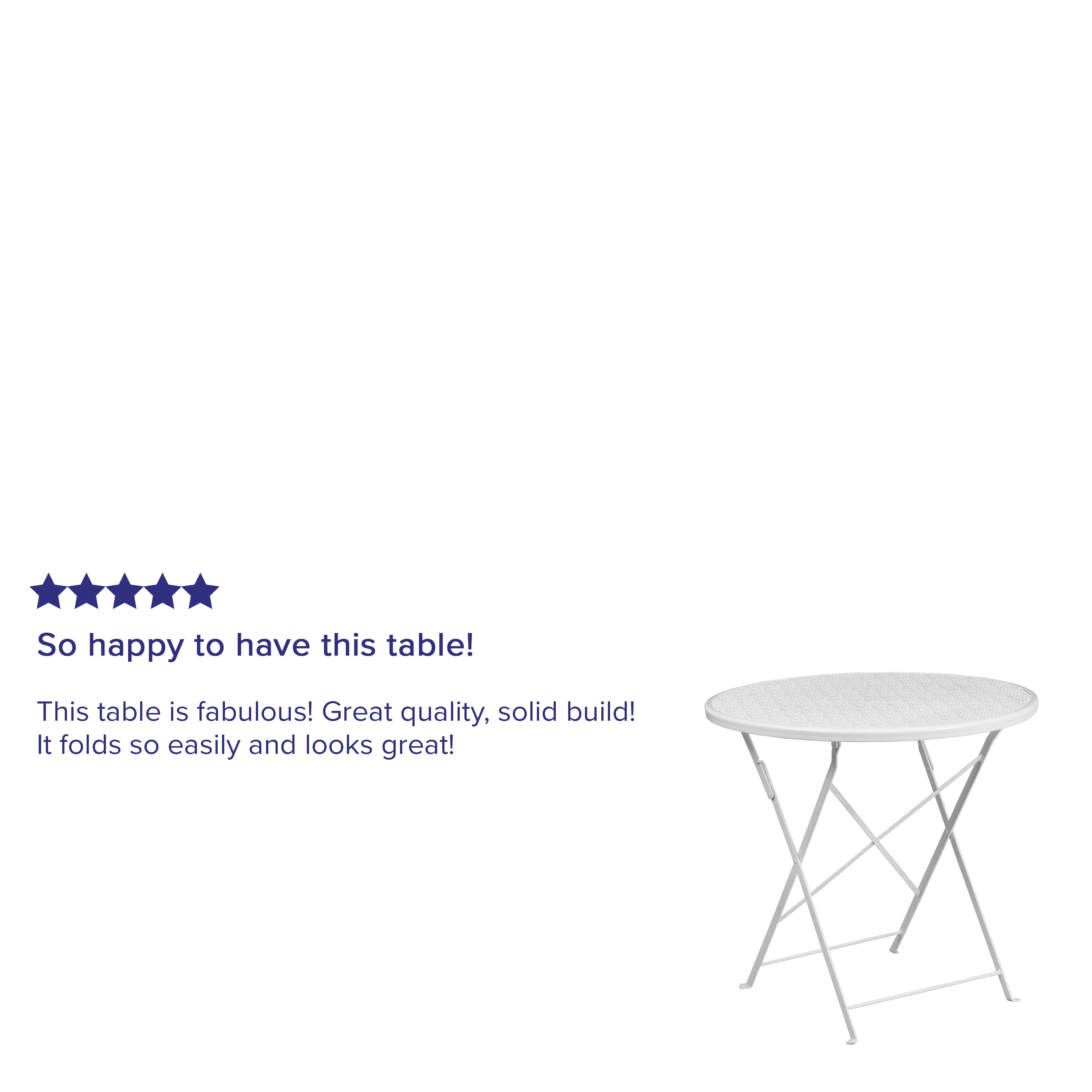 Oia Commercial Grade 30" Round White Indoor-Outdoor Steel Folding Patio Table