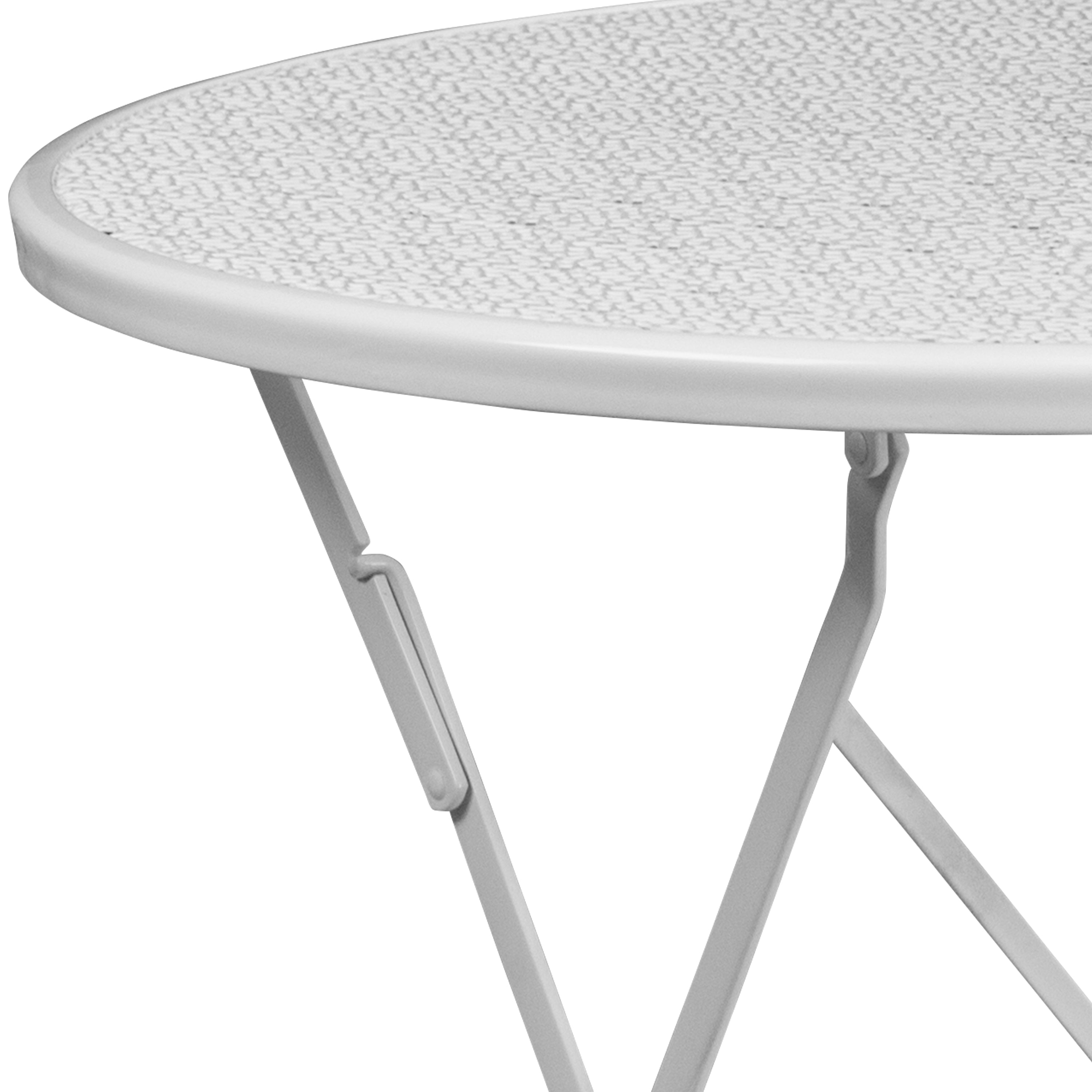 Oia Commercial Grade 30" Round White Indoor-Outdoor Steel Folding Patio Table