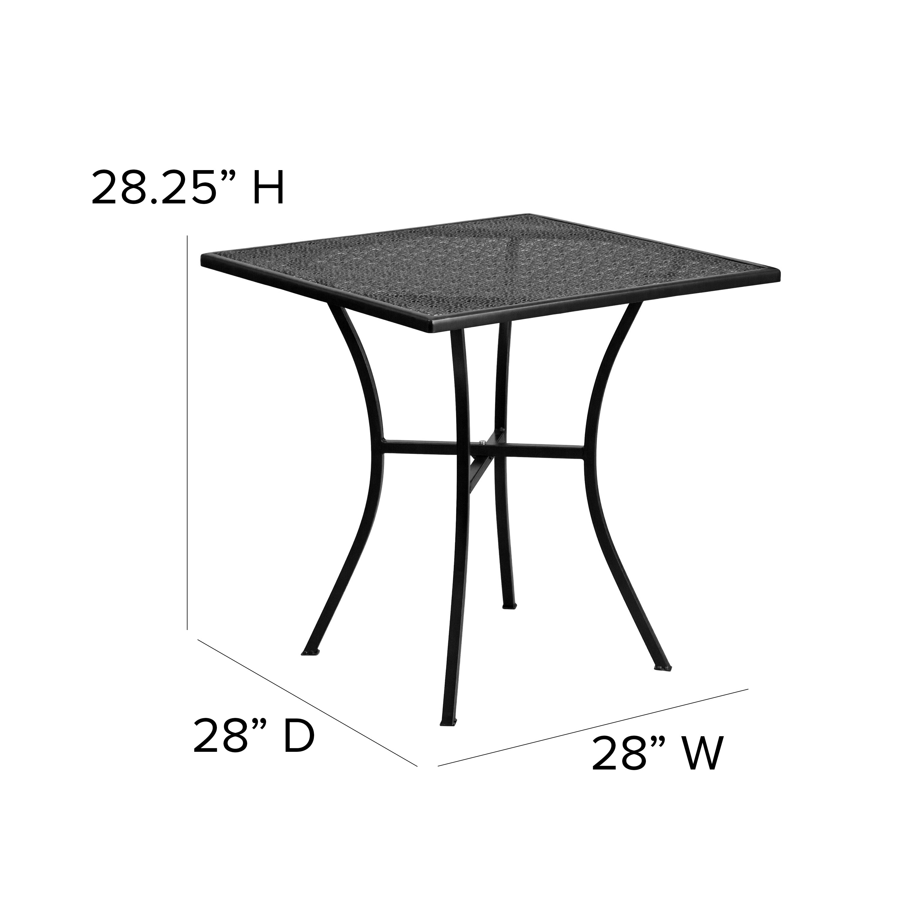 Oia Commercial Grade 28" Square Black Indoor-Outdoor Steel Patio Table