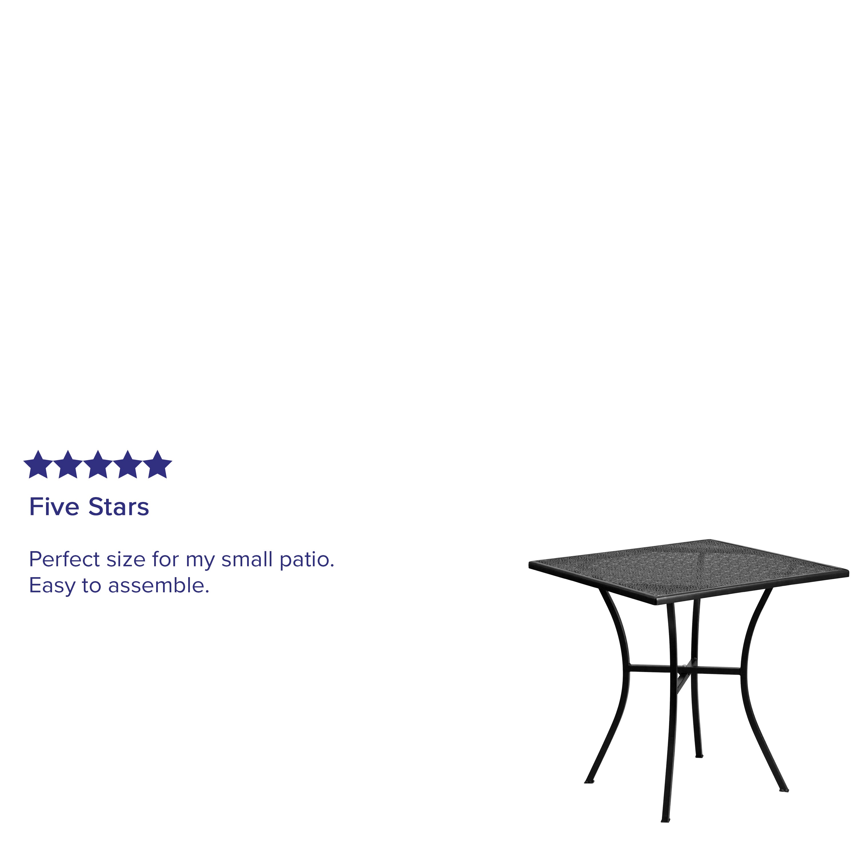 Oia Commercial Grade 28" Square Black Indoor-Outdoor Steel Patio Table