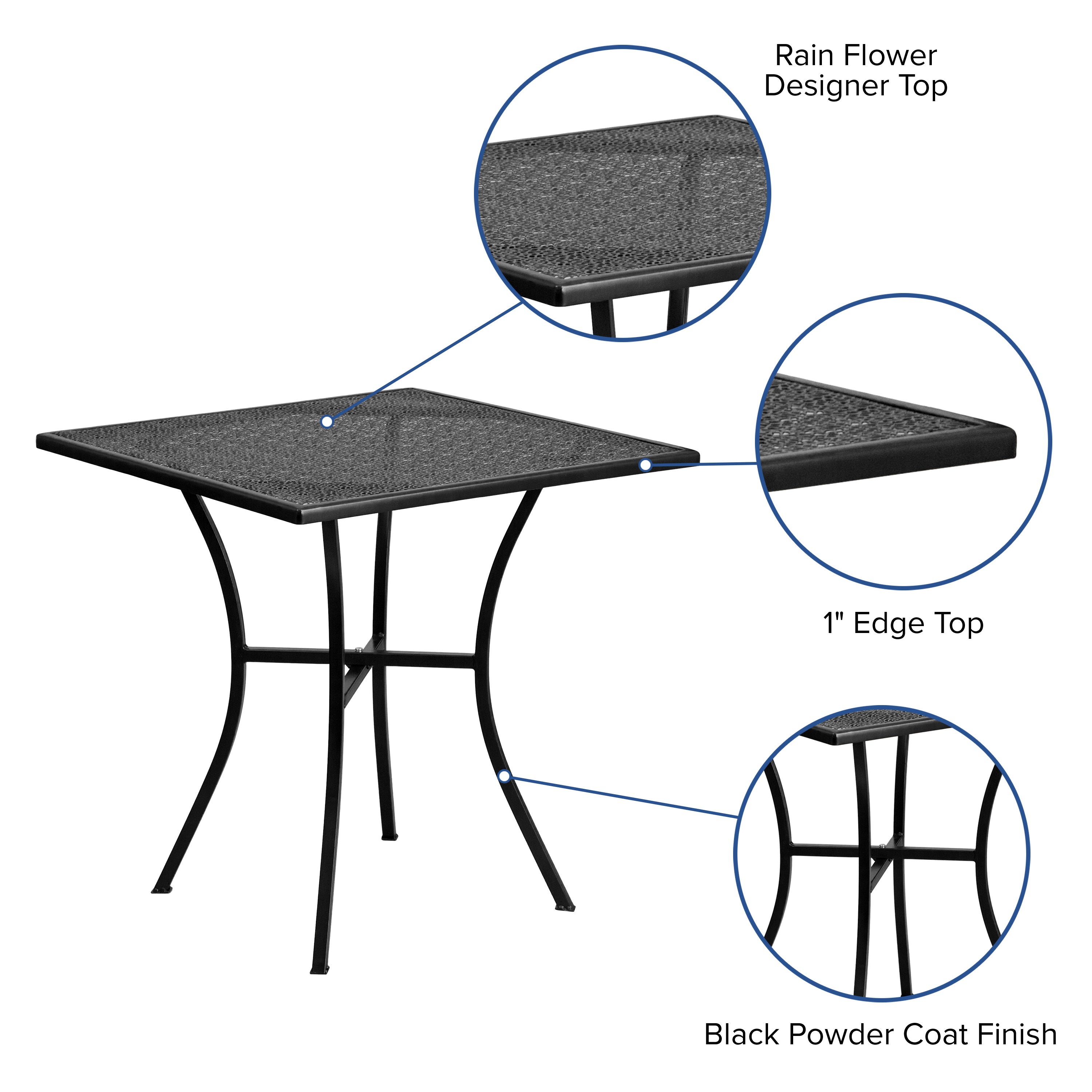 Oia Commercial Grade 28" Square Black Indoor-Outdoor Steel Patio Table