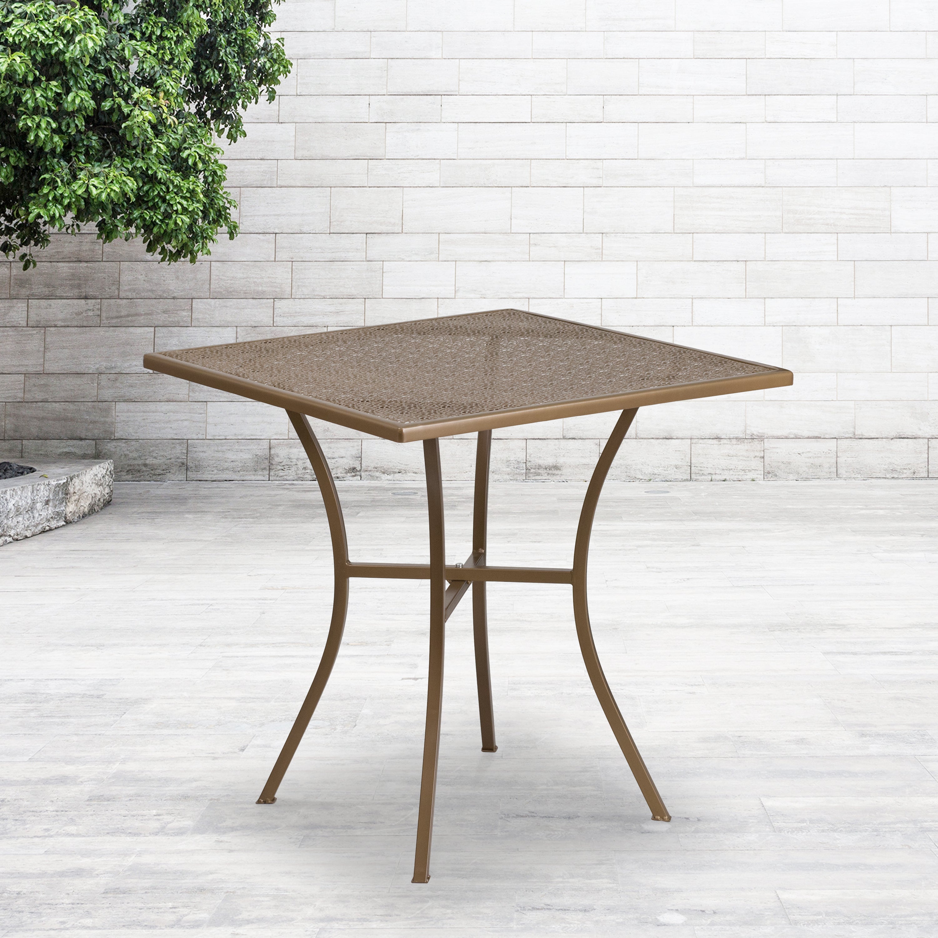 Oia Commercial Grade 28" Square Gold Indoor-Outdoor Steel Patio Table
