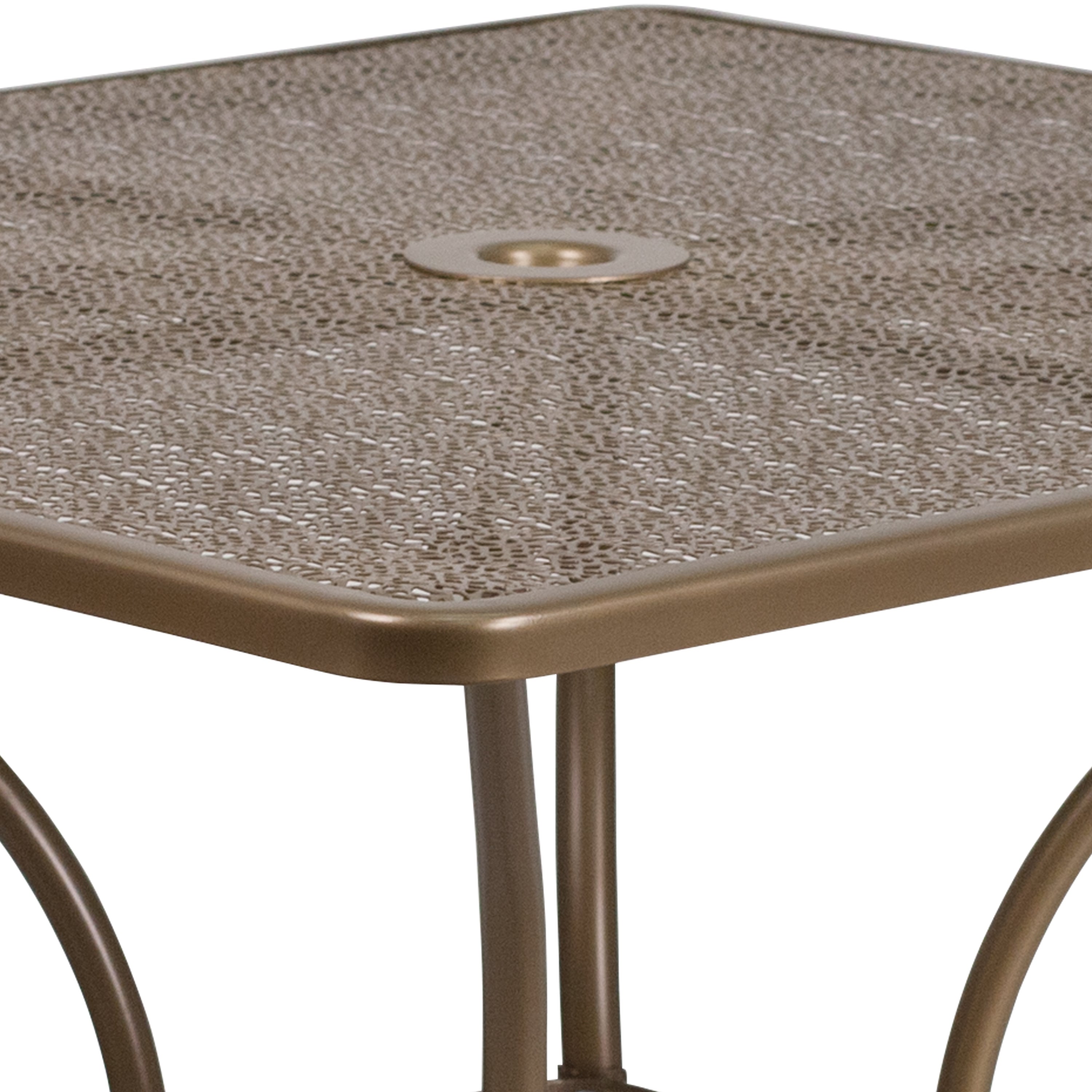 Oia Commercial Grade 35.5" Square Gold Indoor-Outdoor Steel Patio Table with Umbrella Hole