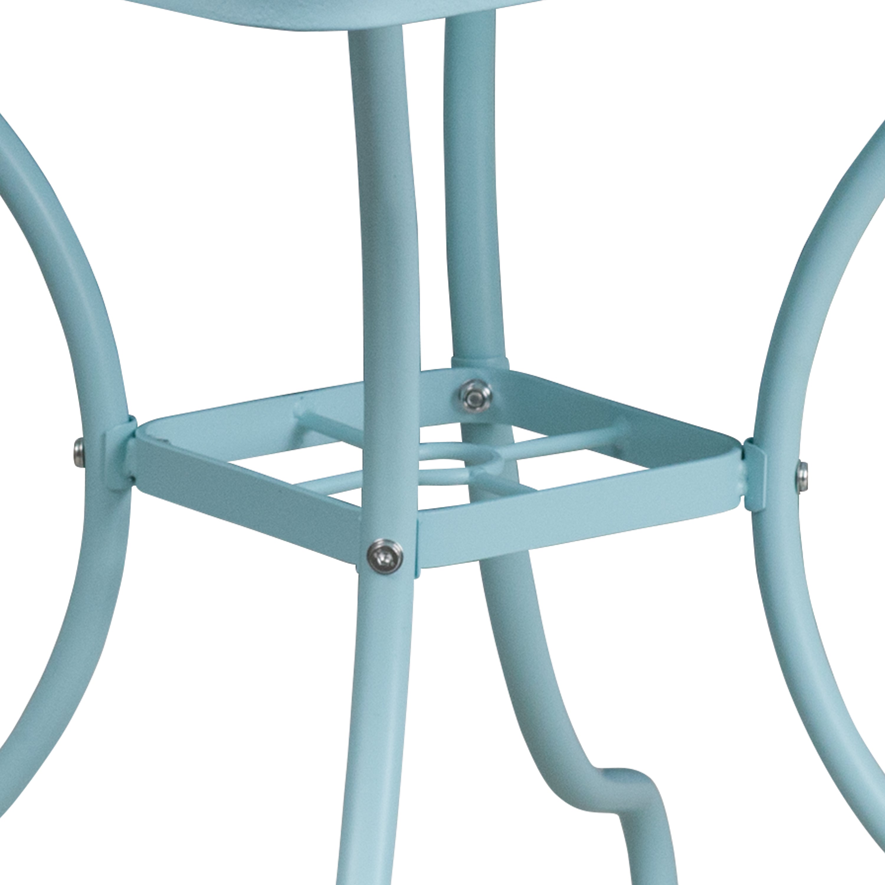 Oia Commercial Grade 35.5" Square Sky Blue Indoor-Outdoor Steel Patio Table with Umbrella Hole