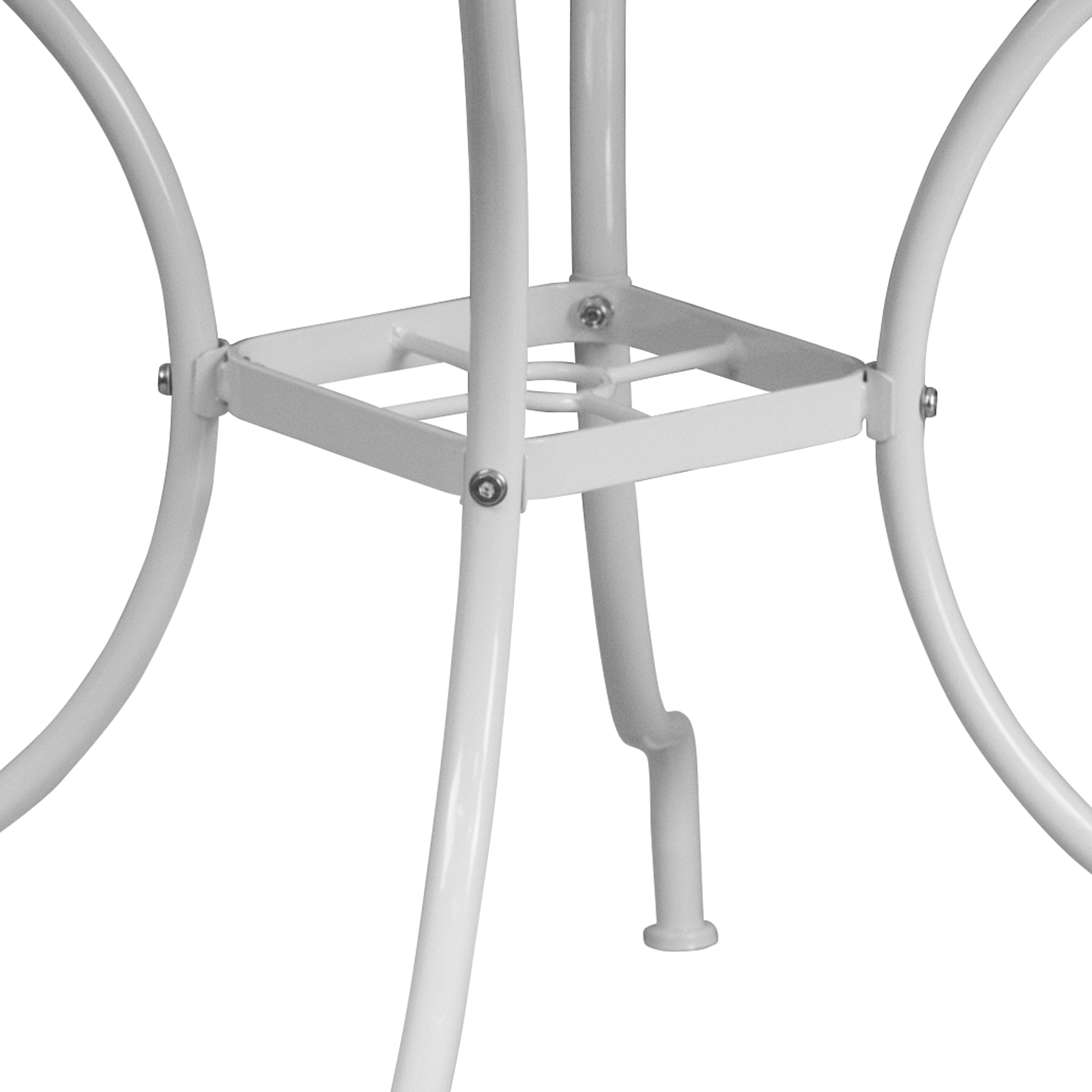 Oia Commercial Grade 35.5" Square White Indoor-Outdoor Steel Patio Table with Umbrella Hole