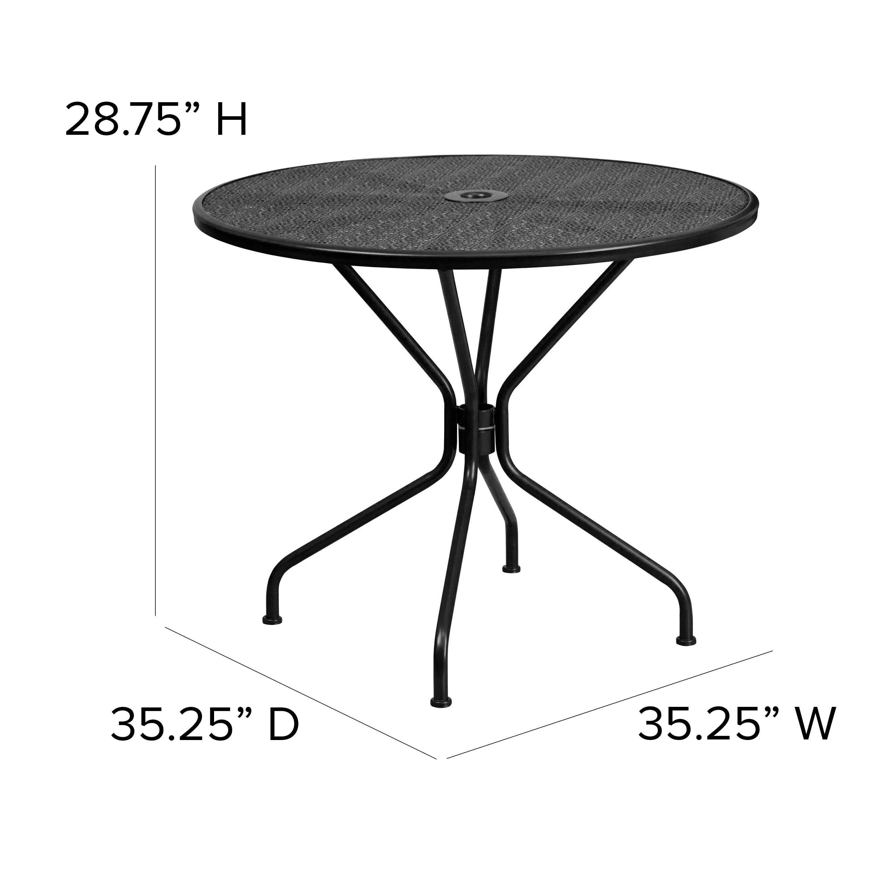 Oia Commercial Grade 35.25" Round Black Indoor-Outdoor Steel Patio Table with Umbrella Hole