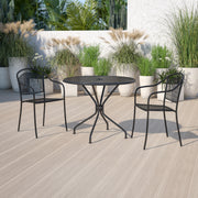 Oia Commercial Grade 35.25" Round Black Indoor-Outdoor Steel Patio Table with Umbrella Hole